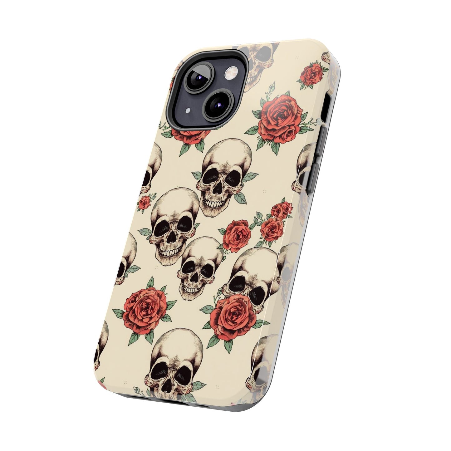 Tough Phone Case with Skull and Rose Design - Edgy Floral iPhone Protection