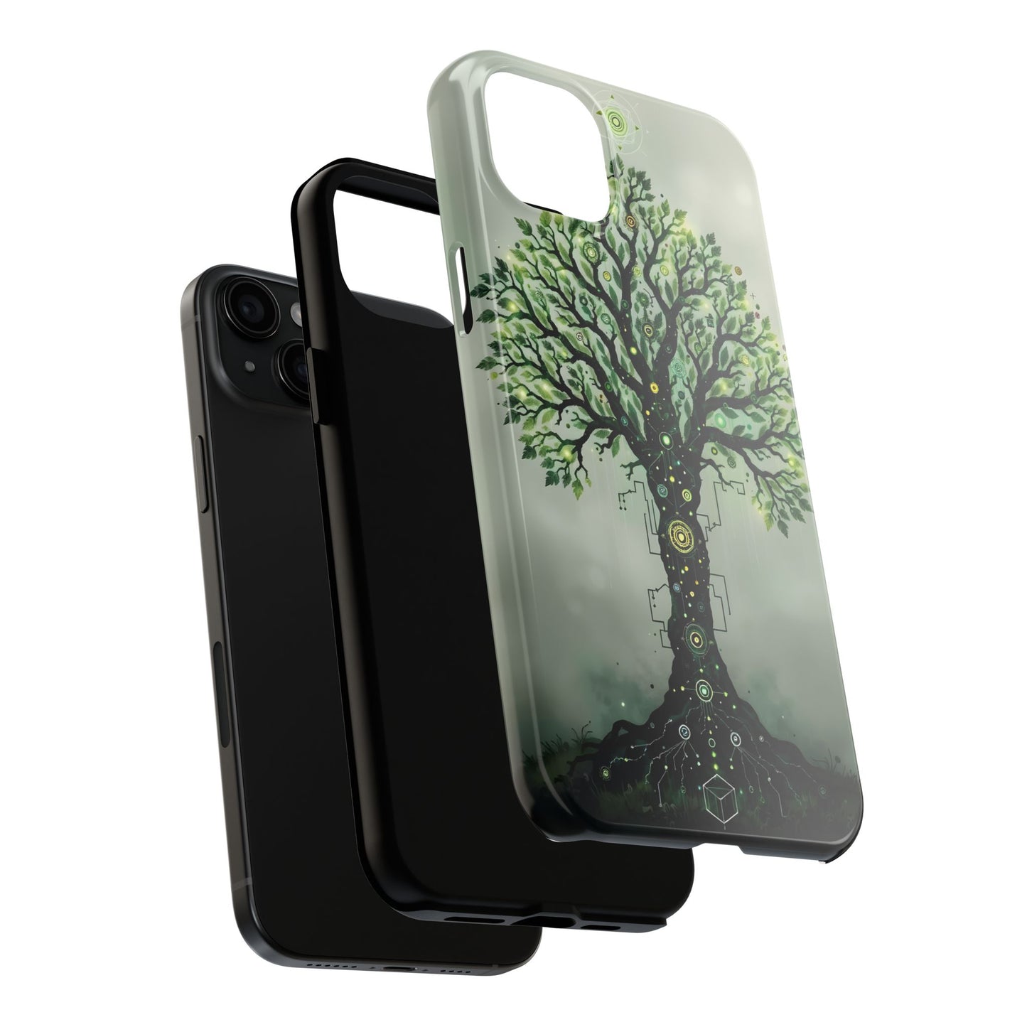 Nature-Inspired Tough Phone Case with Tech Tree Design - for iPhone