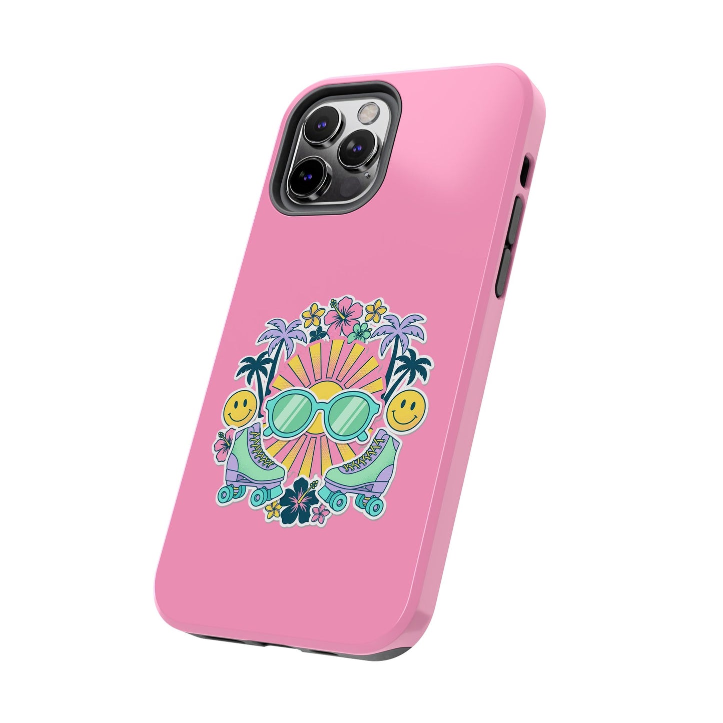 Retro Summer Phone Case — Y2K Palm Trees, Roller Skates & Smiley Collage