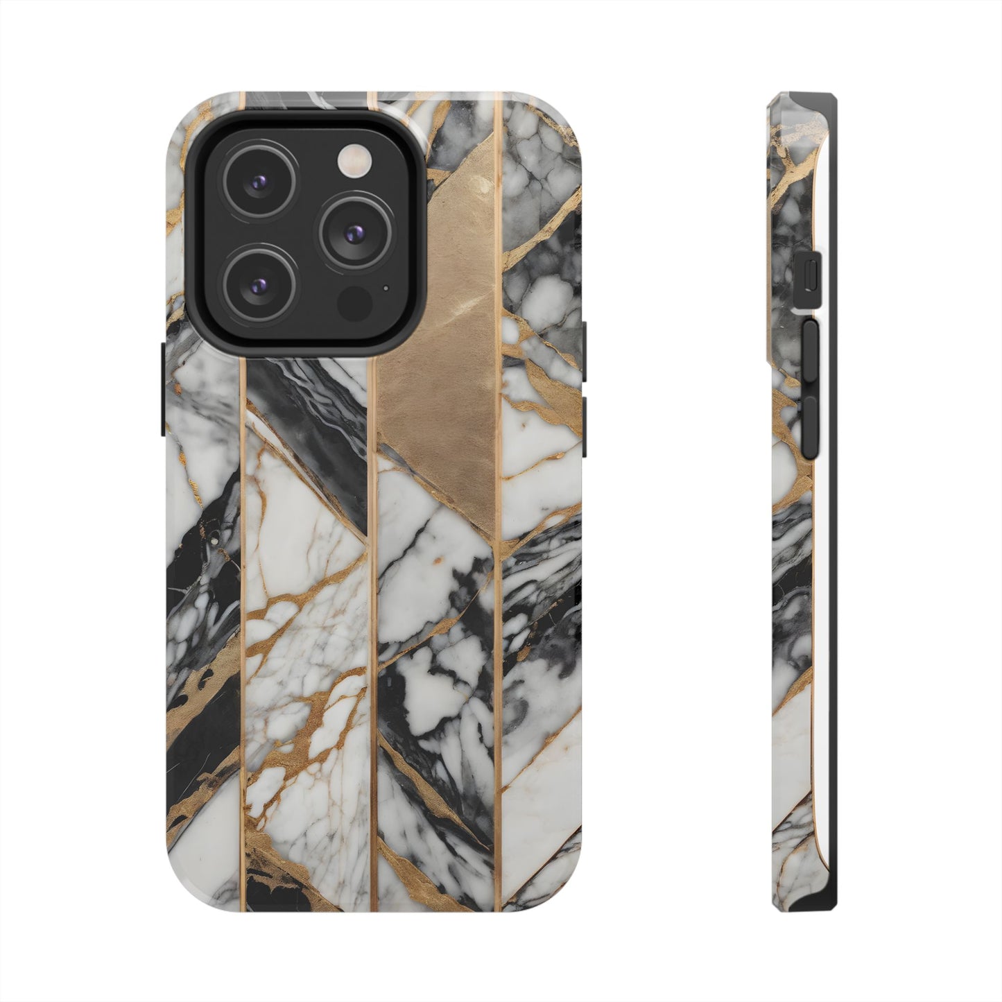 Marble Lines Tough Phone Case with Gold Accents - for iPhone