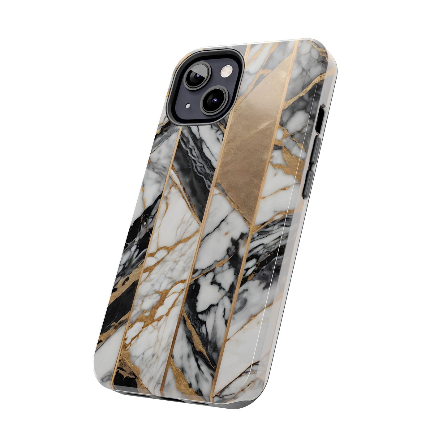 Marble Lines Tough Phone Case with Gold Accents - for iPhone