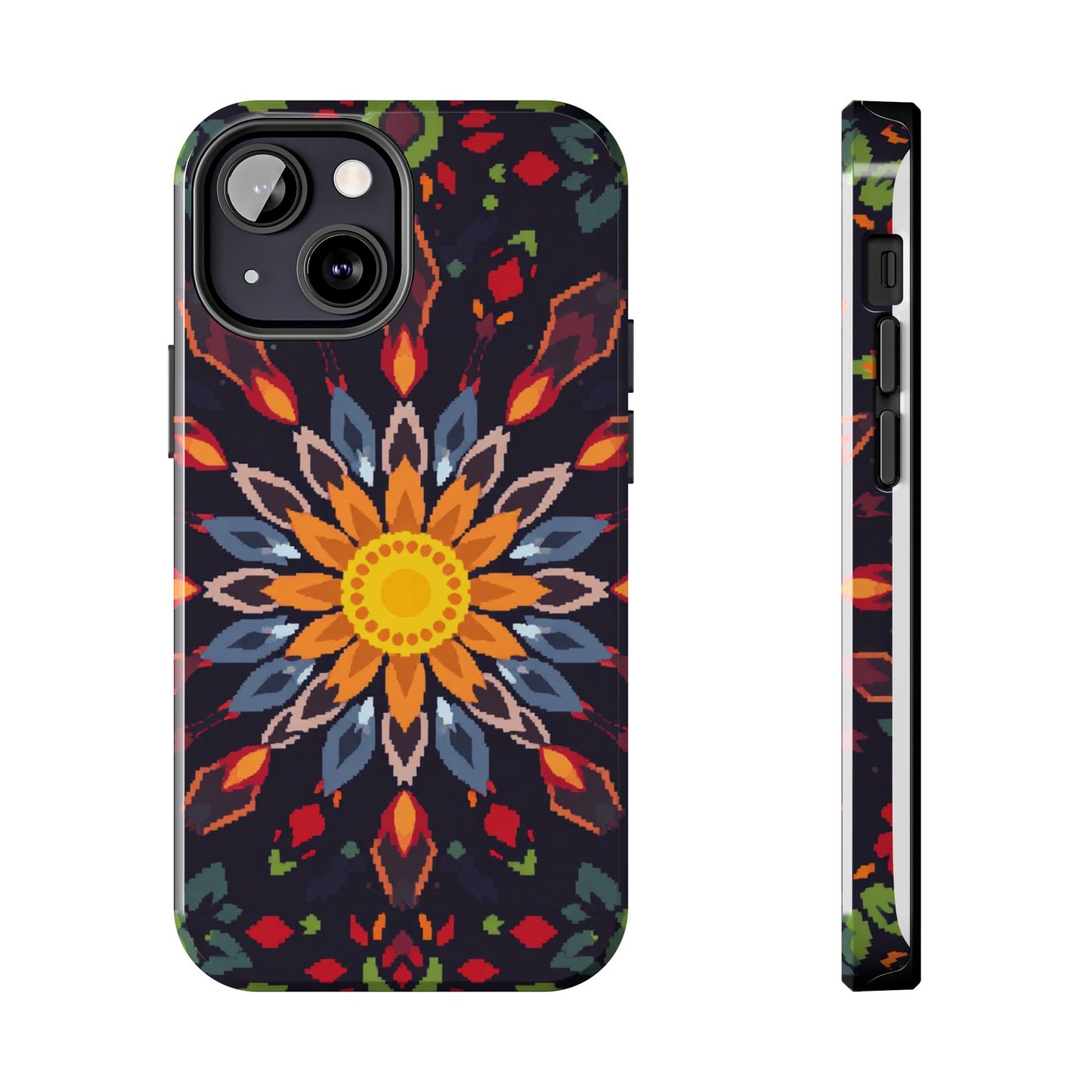 Pixel Art Floral Tough Phone Case - Pixelated Mandala Design for iPhone