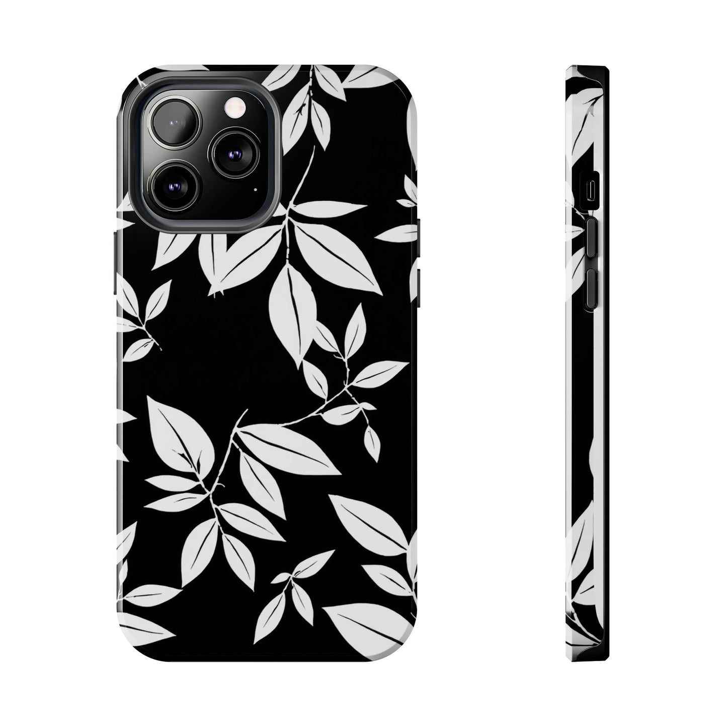 Chic Floral Tough Phone Case - Elegant Black & White Design for Stylish Protection