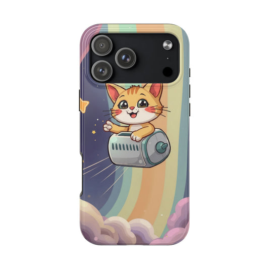 Cute Cat Rocket Phone Case - Vibrant and Playful Tough Case