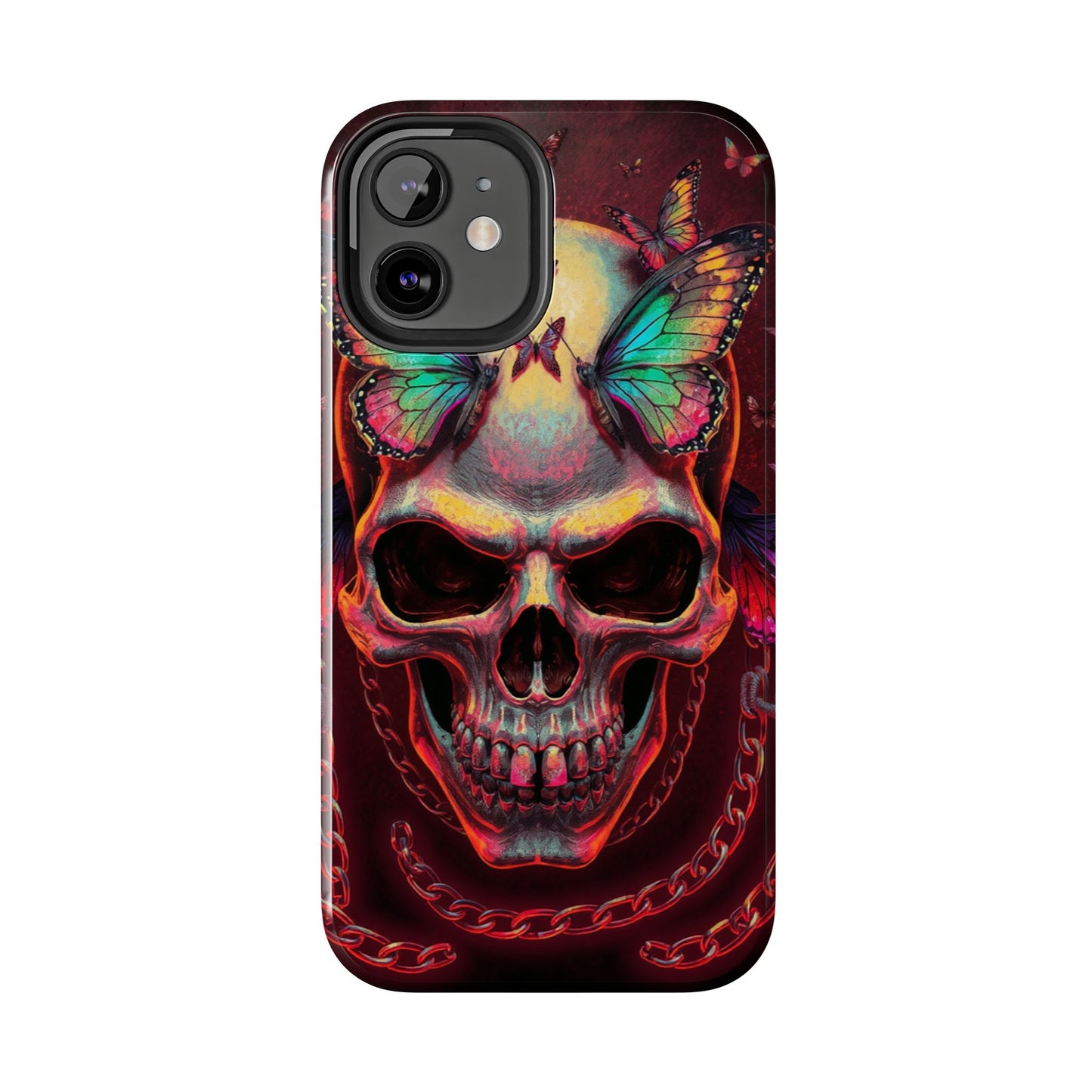 Gothic Skull Phone Case with Butterflies - Durable Tough Phone Case