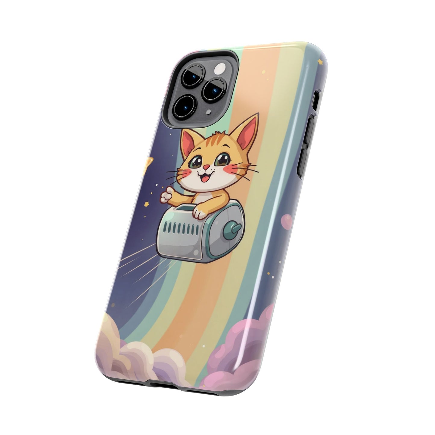 Cute Cat Rocket Phone Case - Vibrant and Playful Tough Case