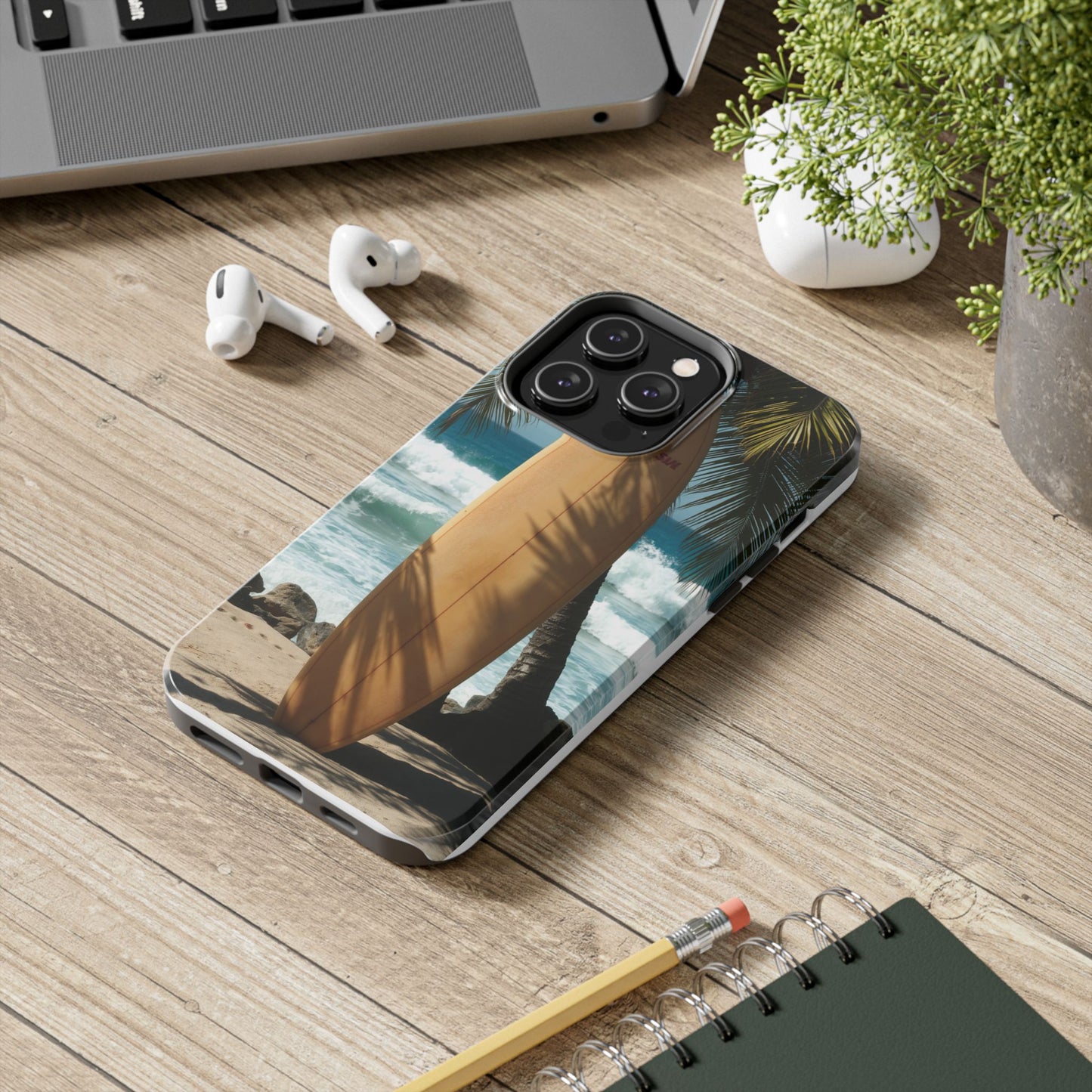 Tough Surfing Phone Case - Beach Vibes with Palm Trees & Surfboard