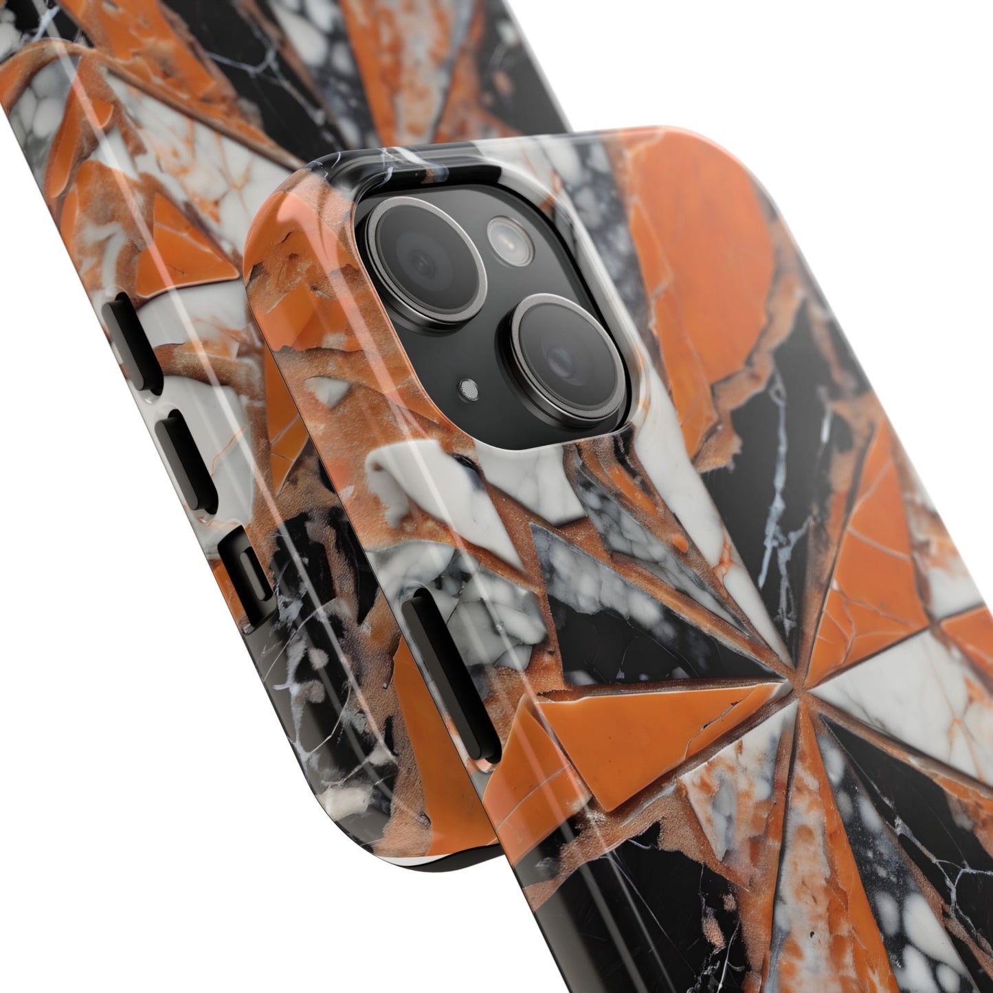 Shattered Pieces Marble Black and Orange Tough Phone Case - for iPhone