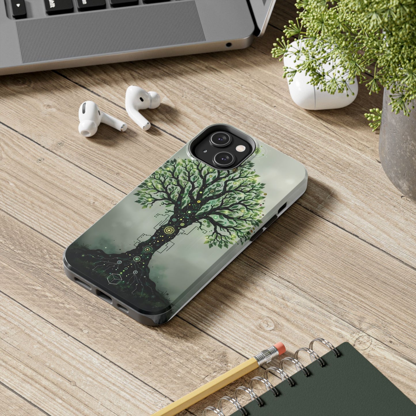 Nature-Inspired Tough Phone Case with Tech Tree Design - for iPhone