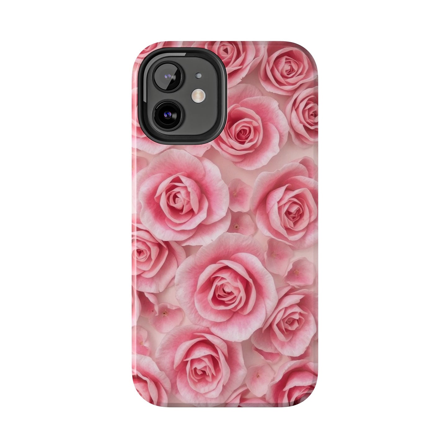 Floral Tough Phone Case - Pink Rose Design, Durable Protection for Flower Lovers