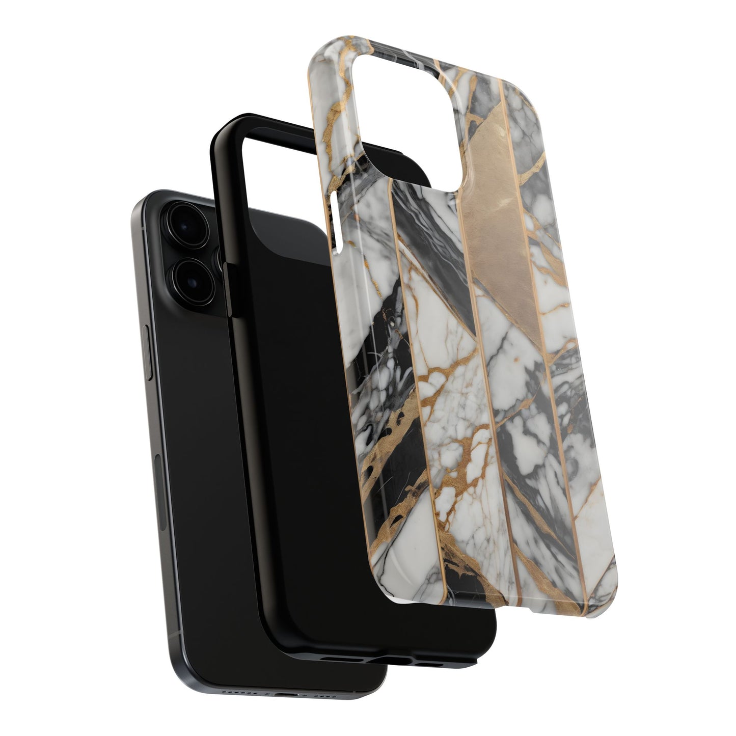 Marble Lines Tough Phone Case with Gold Accents - for iPhone