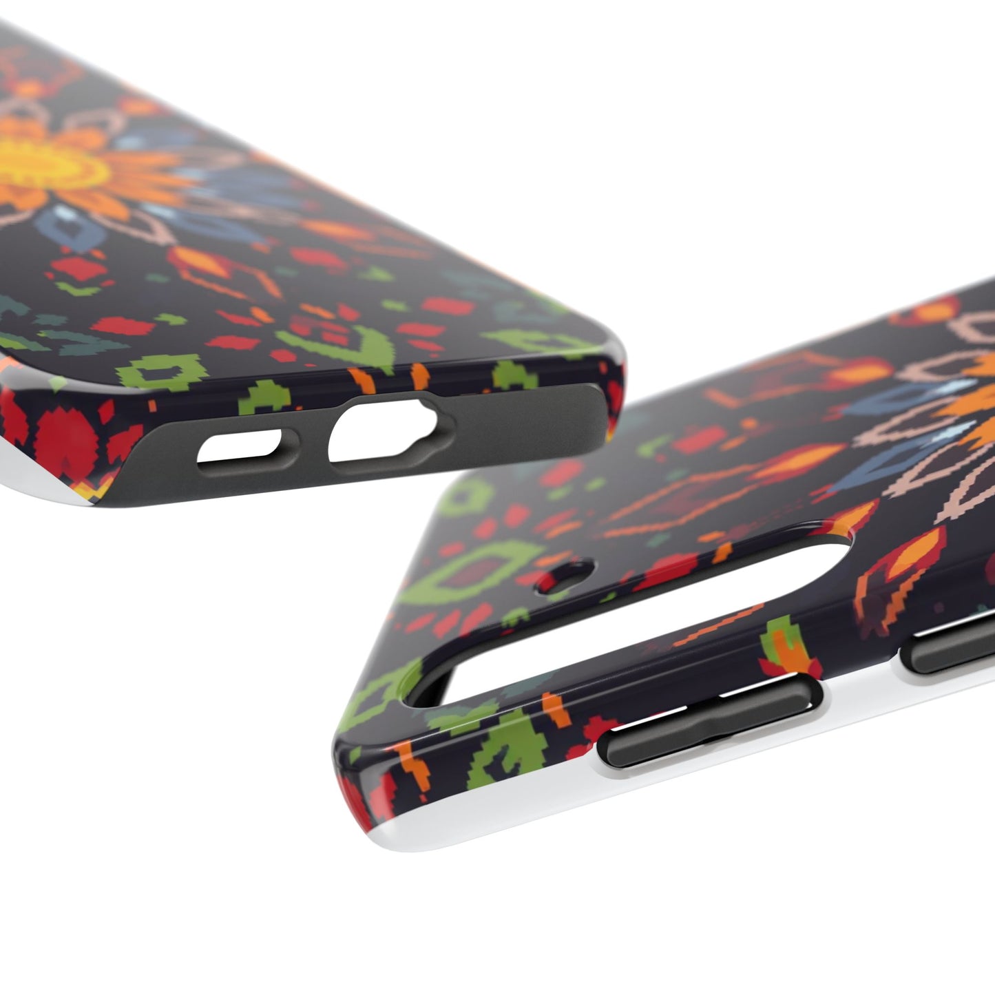 Pixel Art Floral Tough Phone Case - Pixelated Mandala Design for iPhone
