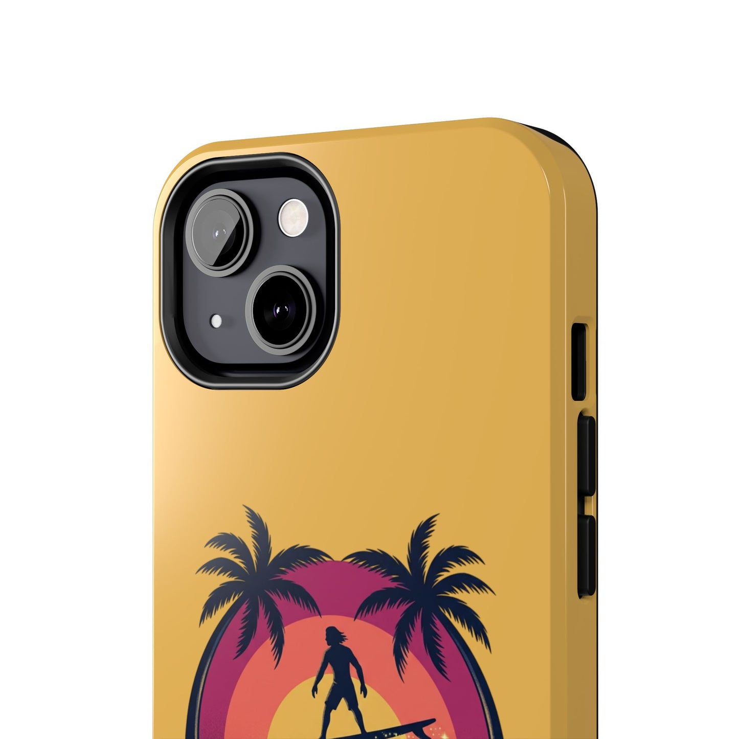 Surfing Dragon Phone Case — Silhouette Surfer with Palms & “Summer Vibes”
