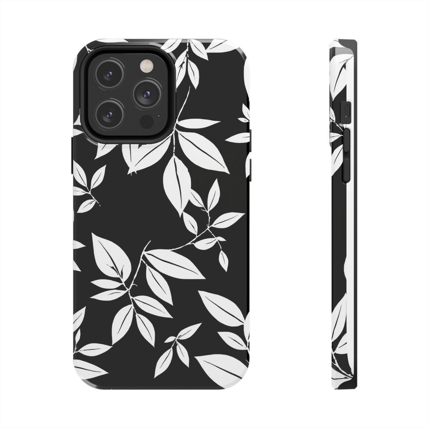 Chic Floral Tough Phone Case - Elegant Black & White Design for Stylish Protection