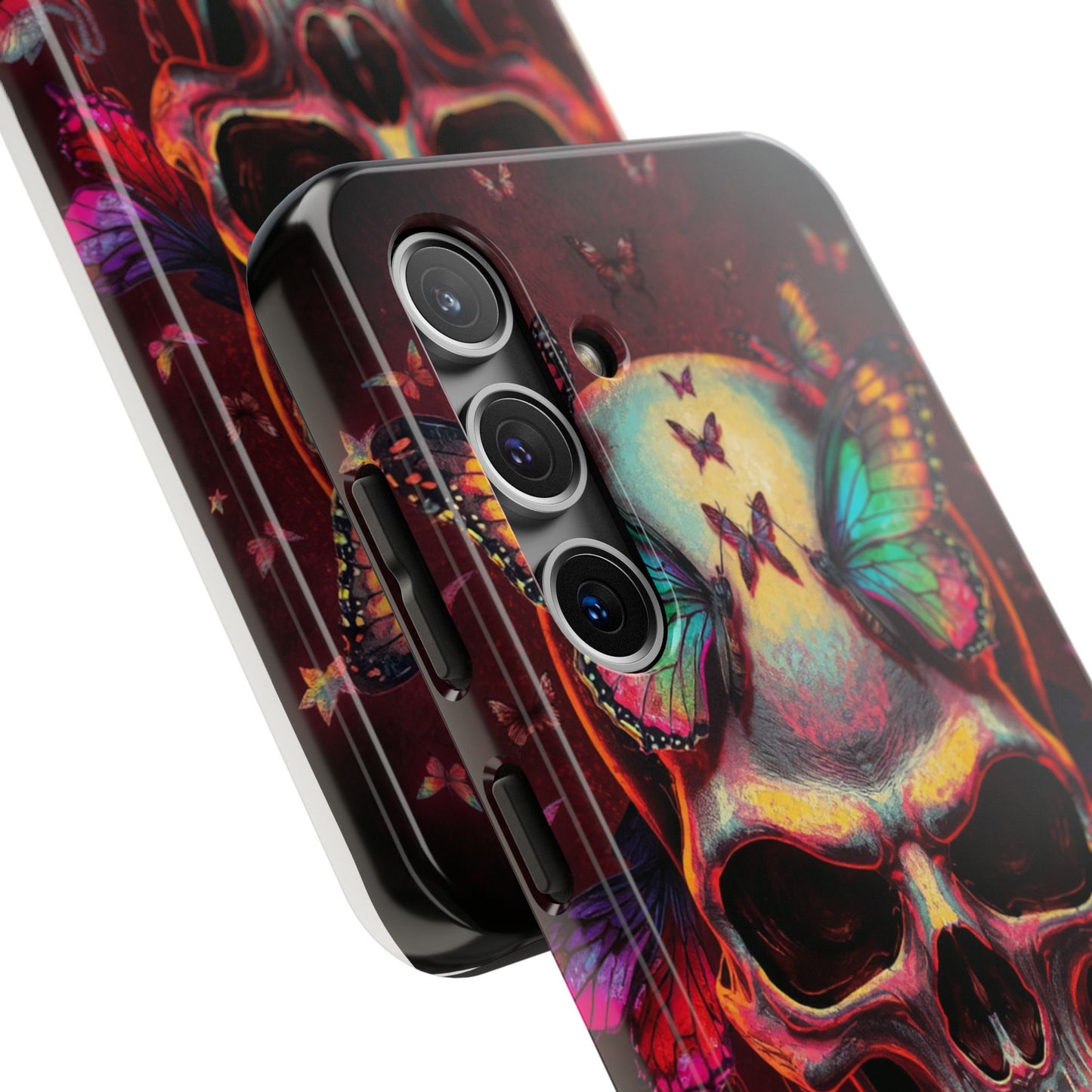 Gothic Skull Phone Case with Butterflies - Durable Tough Phone Case