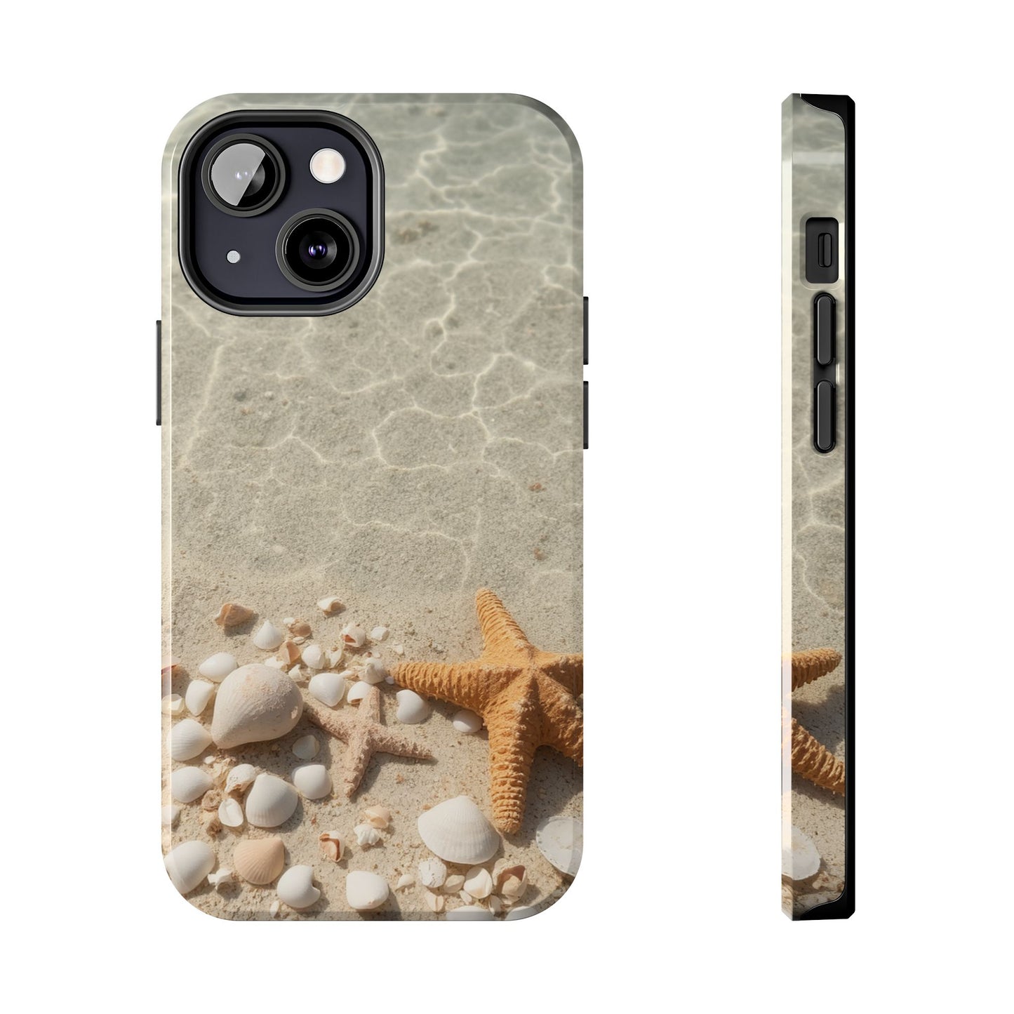 Beach-Inspired Tough Phone Case with Starfish and Seashell Design
