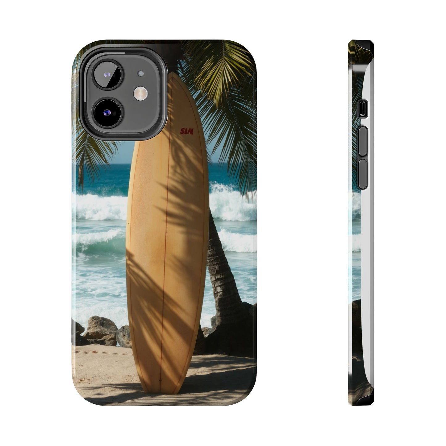 Tough Surfing Phone Case - Beach Vibes with Palm Trees & Surfboard