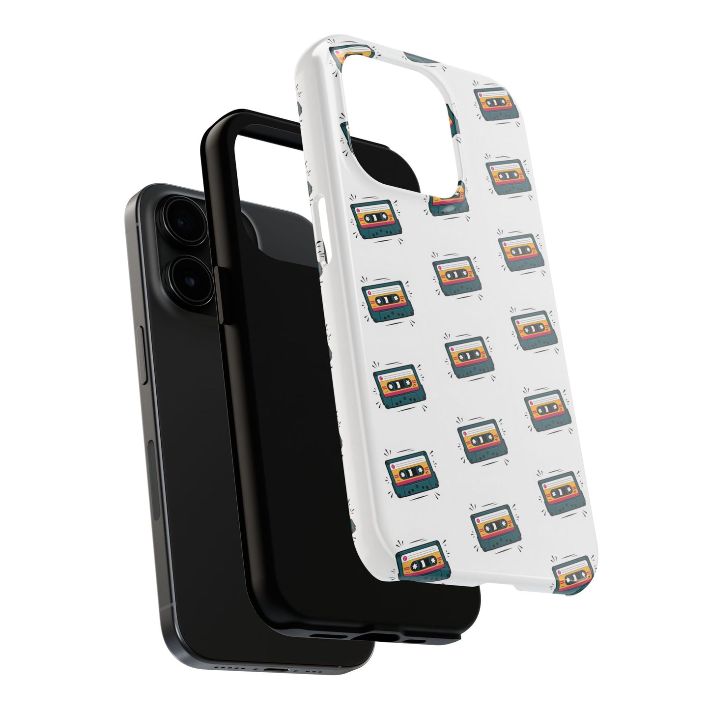 Retro Cassette Tape Phone Case Pattern - White