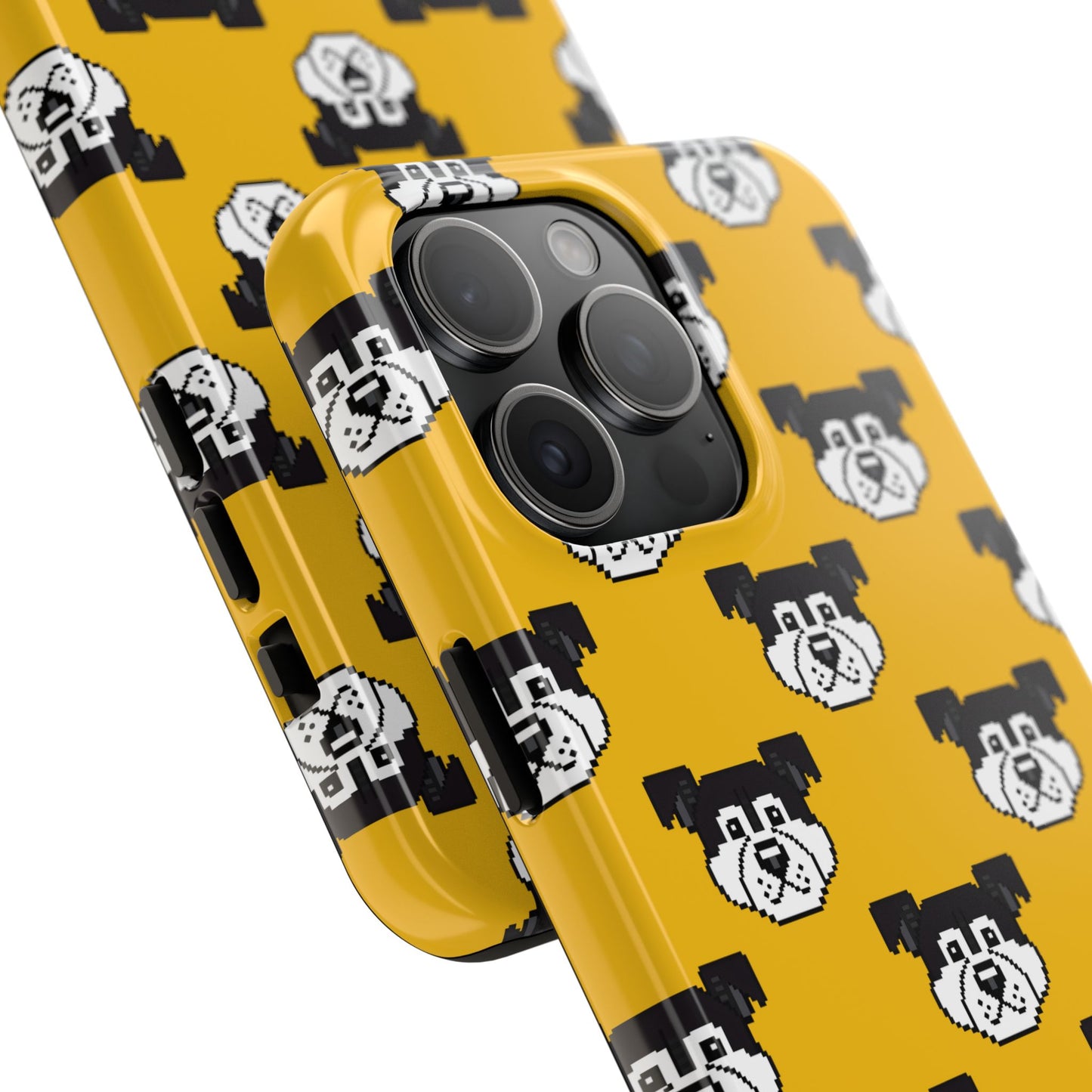 Playful Dog Pattern Tough Phone Case for Pet Lovers - Pixel Art Dog Yellow Background - for iPhone