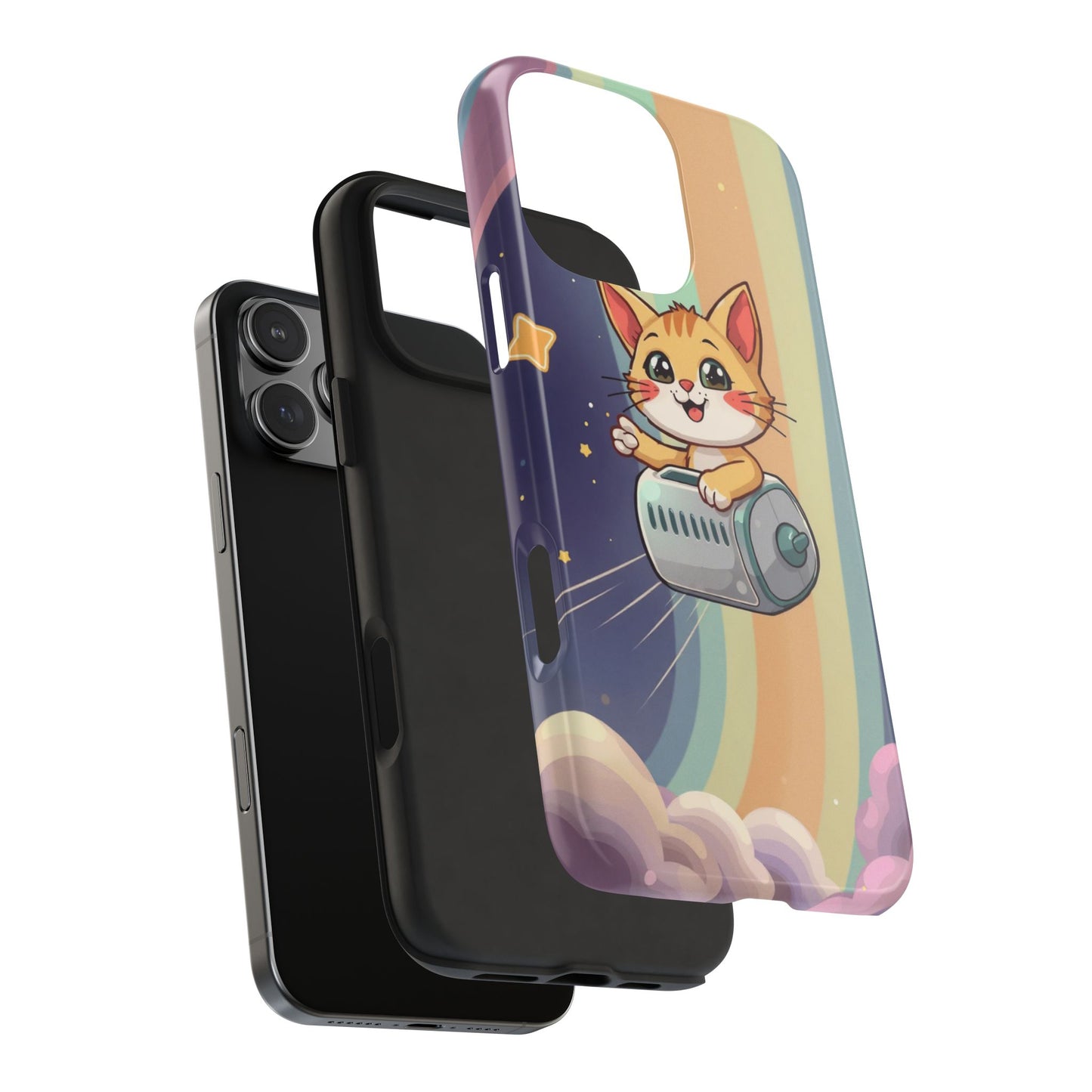 Cute Cat Rocket Phone Case - Vibrant and Playful Tough Case