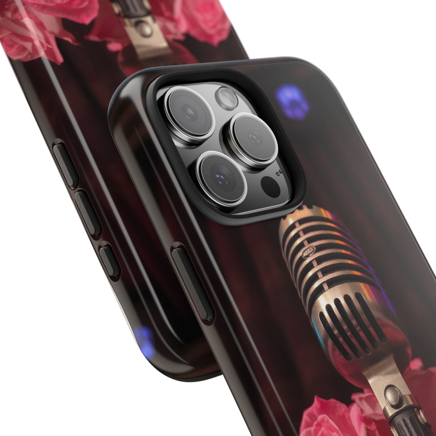 Stylish Tough Phone Case with Vintage Microphone and Roses