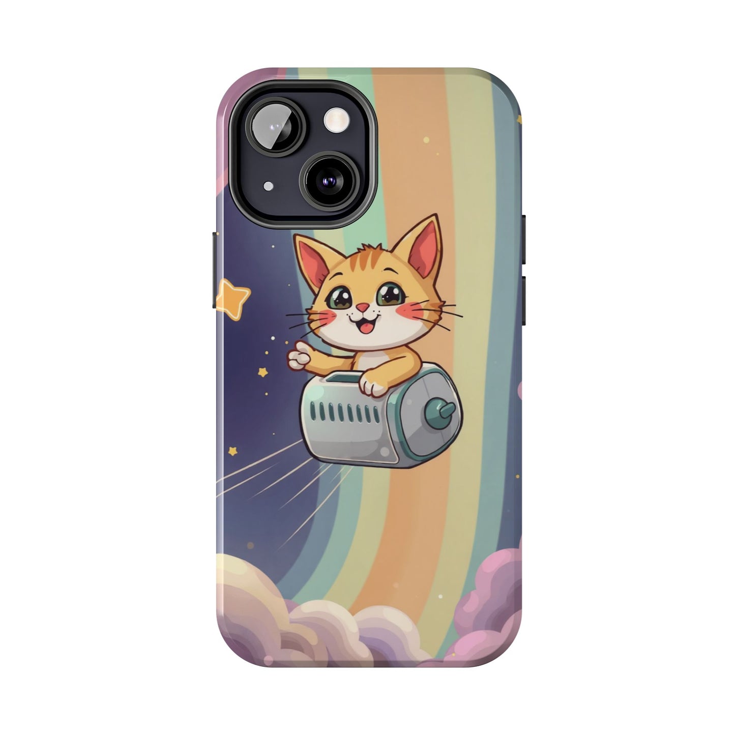 Cute Cat Rocket Phone Case - Vibrant and Playful Tough Case