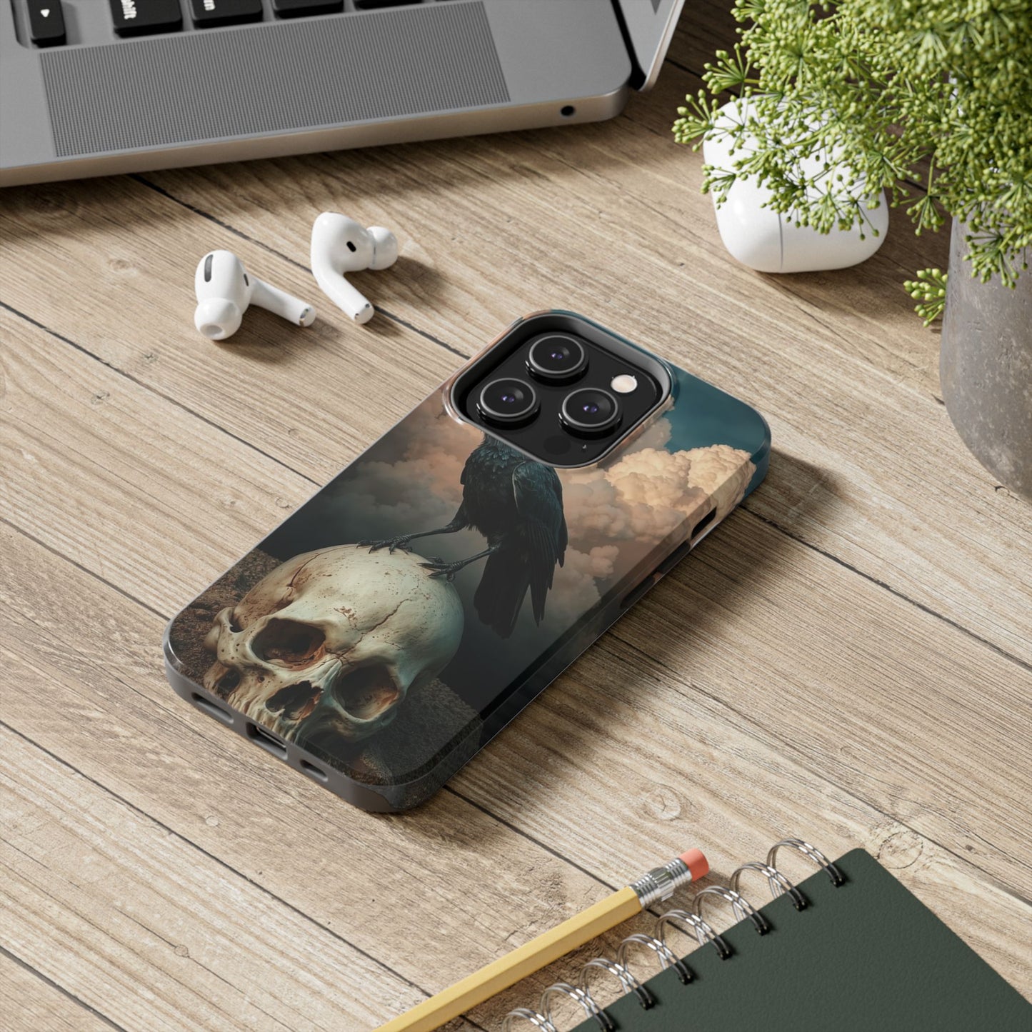 Gothic Raven Skull Tough Phone Case - Unique Protective Cover for Halloween Lovers