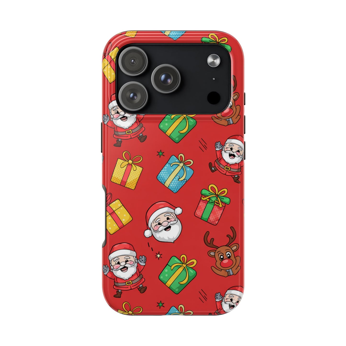 Festive Santa and Reindeer Tough Phone Case - Christmas Holiday Design