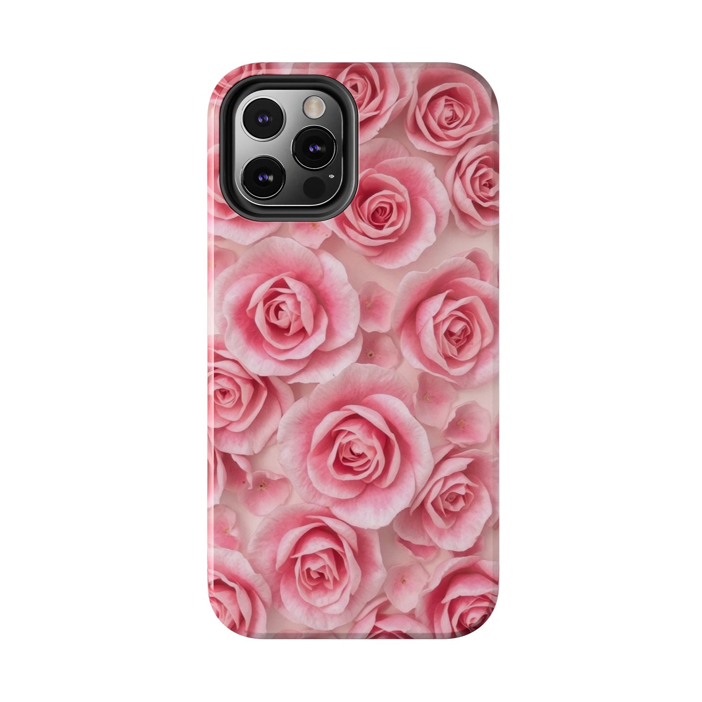 Floral Tough Phone Case - Pink Rose Design, Durable Protection for Flower Lovers