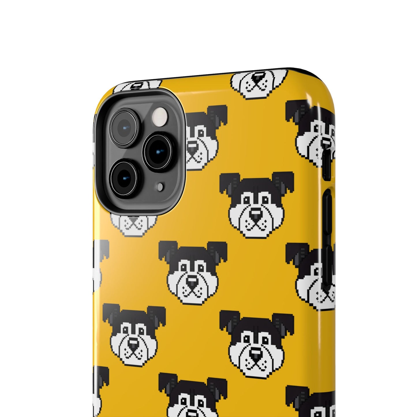 Playful Dog Pattern Tough Phone Case for Pet Lovers - Pixel Art Dog Yellow Background - for iPhone