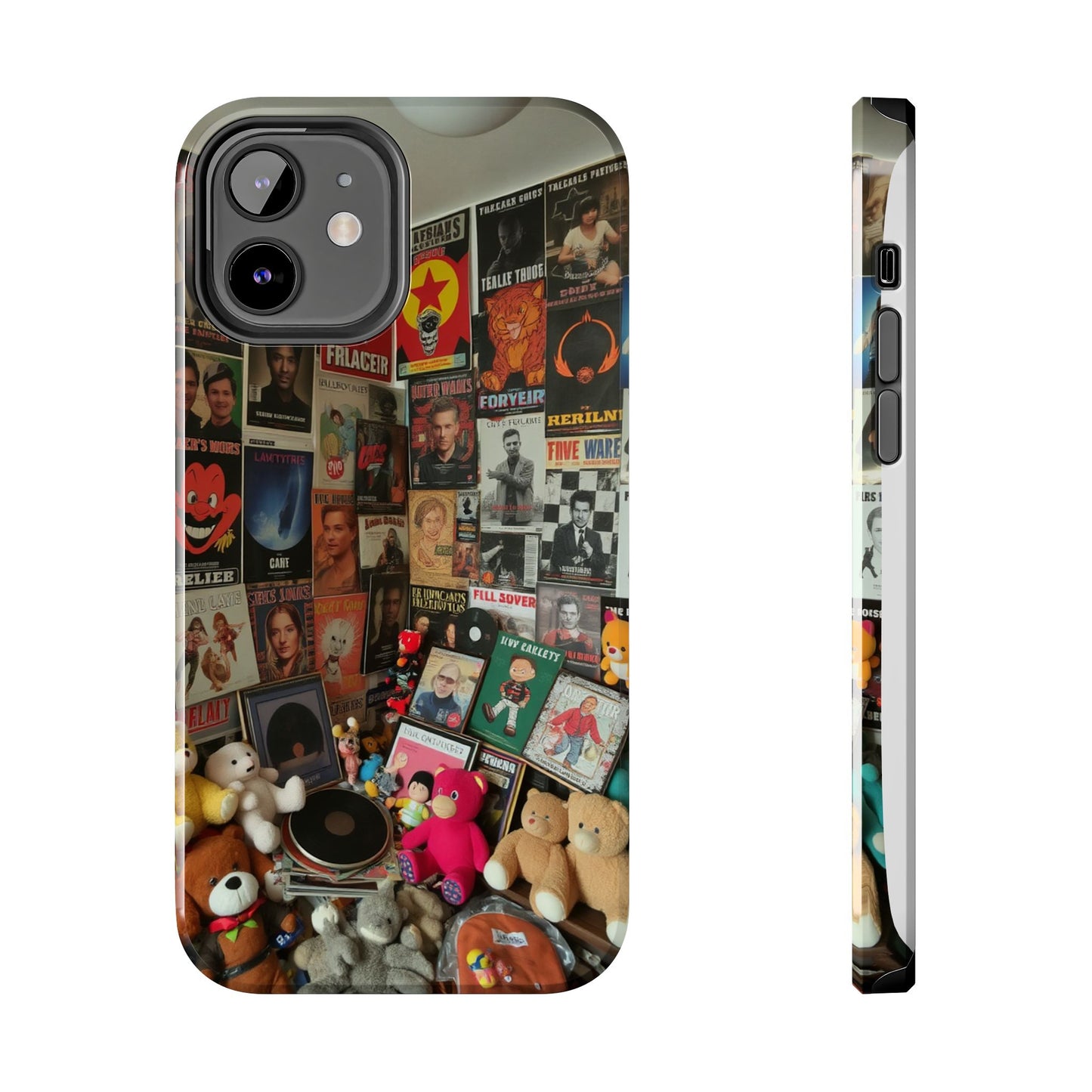 Retro Vibe Tough Phone Case - Vintage Movie Posters & Plush Toys Design