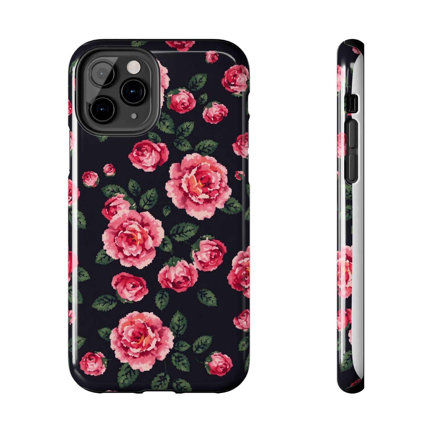 Pixelated Floral Tough Phone Case - Elegant Rose Design for Protection & Style - for iPhone