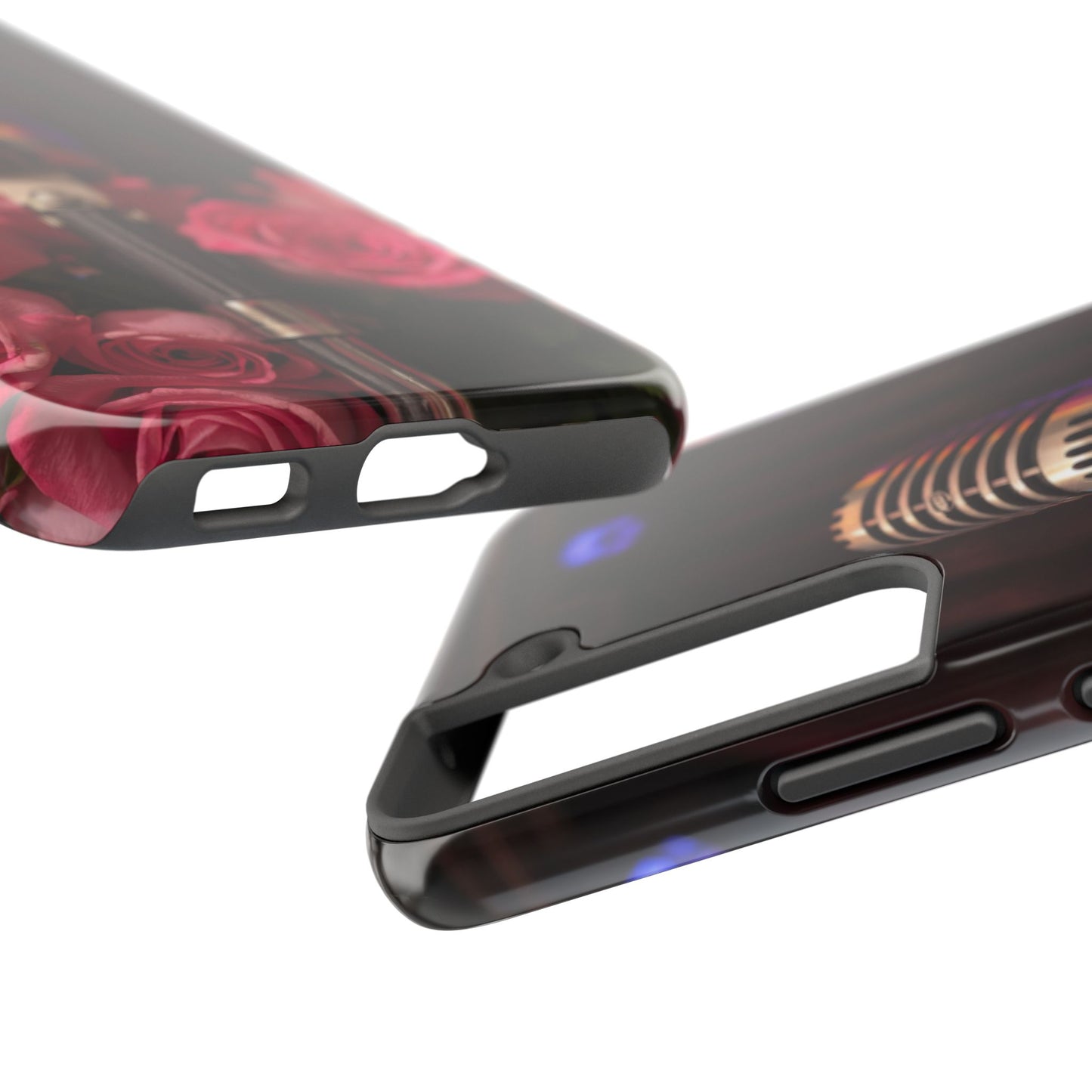 Stylish Tough Phone Case with Vintage Microphone and Roses