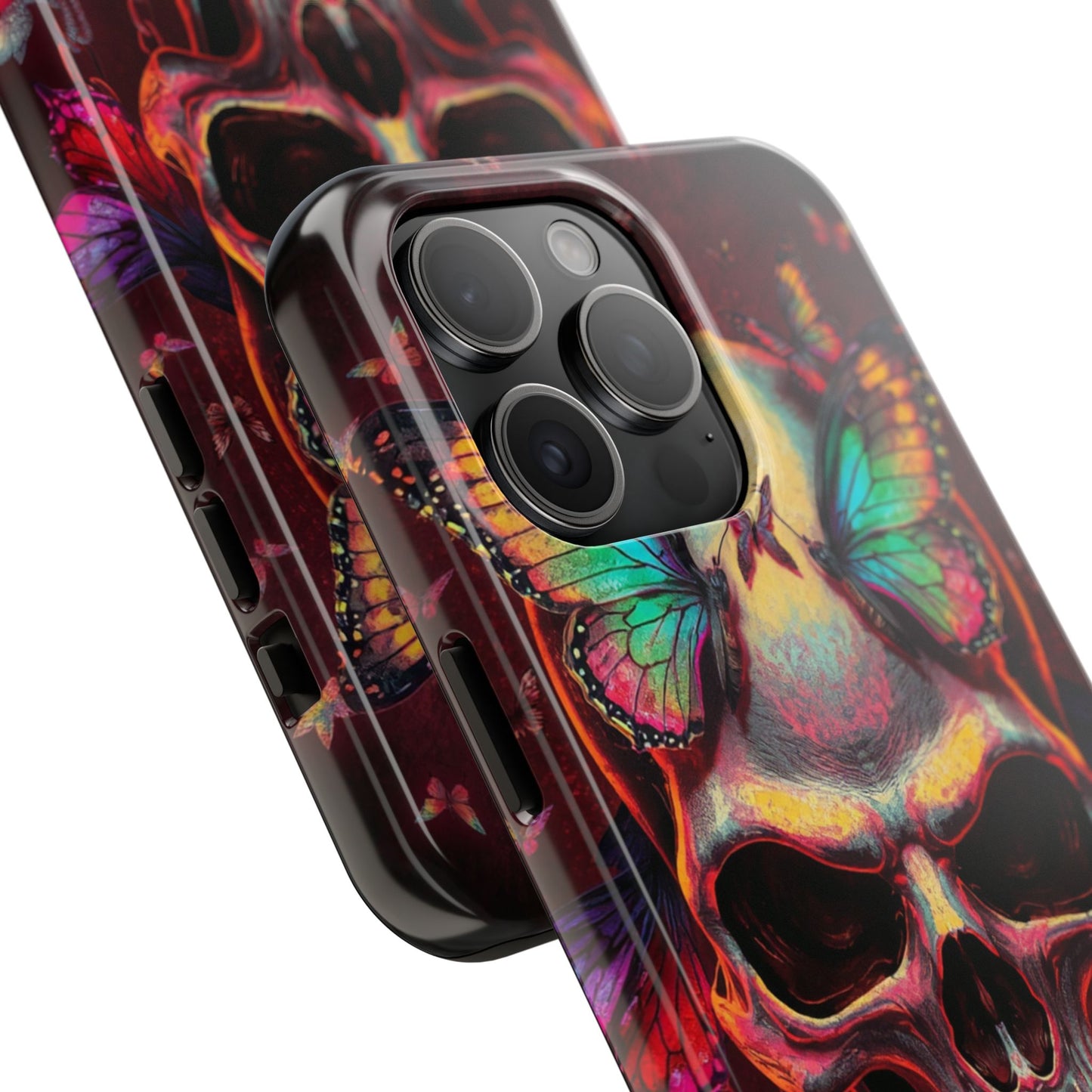 Gothic Skull Phone Case with Butterflies - Durable Tough Phone Case