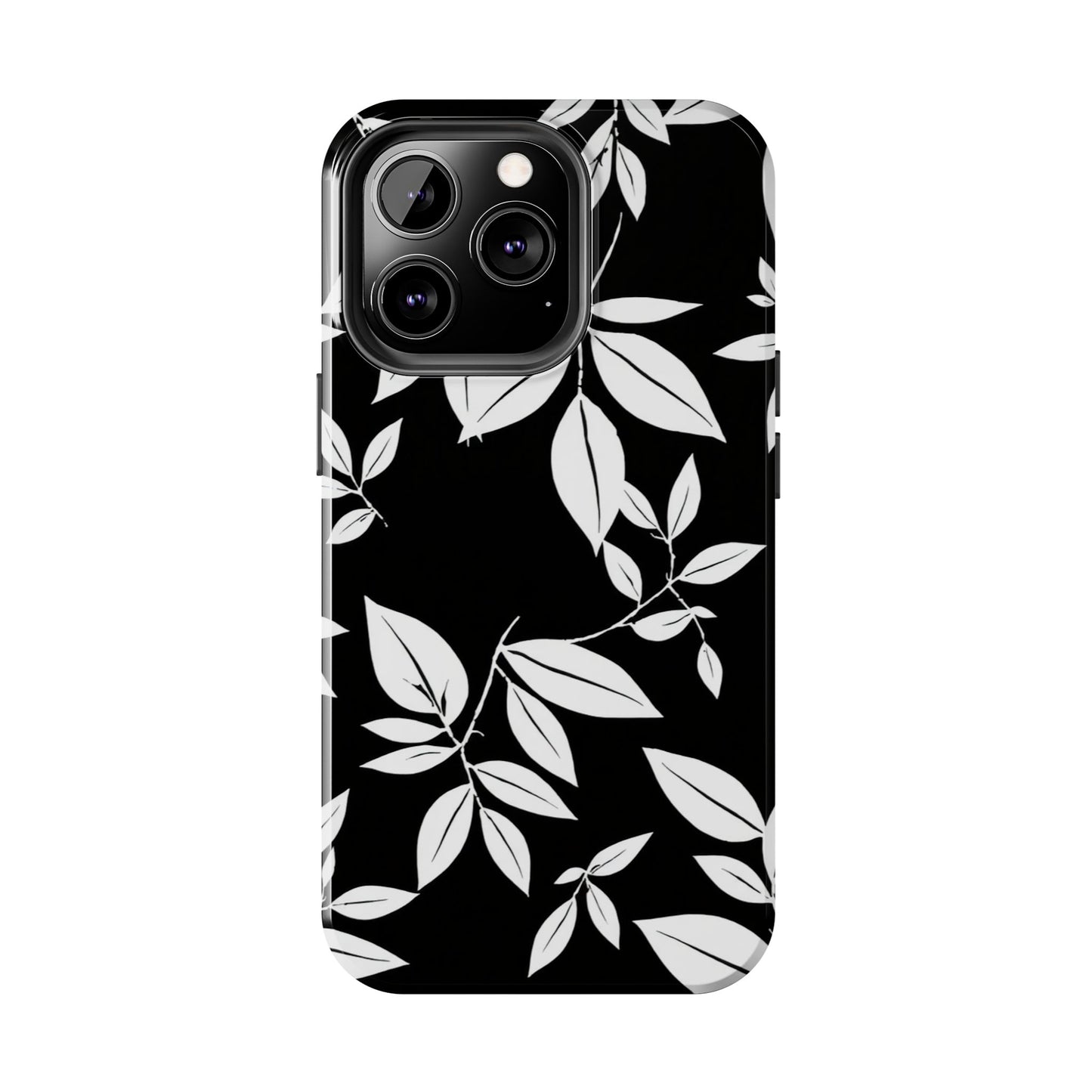 Chic Floral Tough Phone Case - Elegant Black & White Design for Stylish Protection