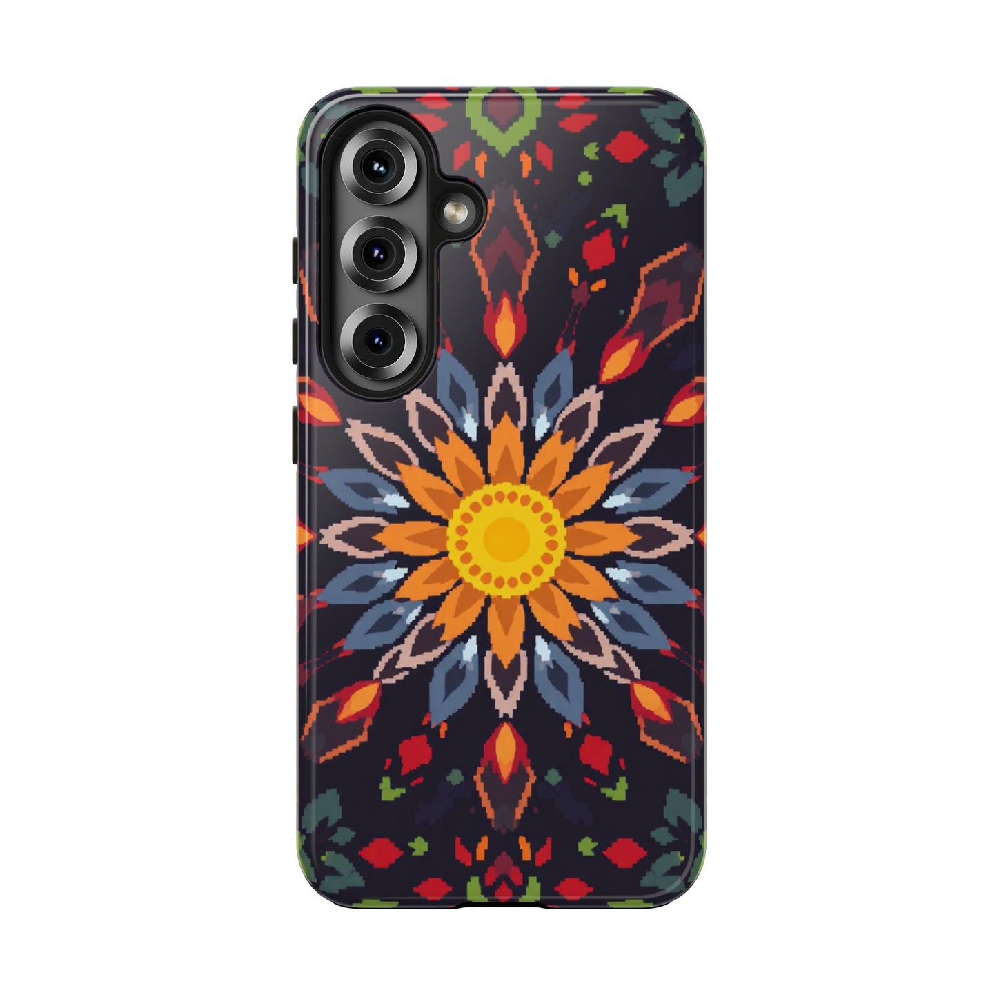 Pixel Art Floral Tough Phone Case - Pixelated Mandala Design for iPhone
