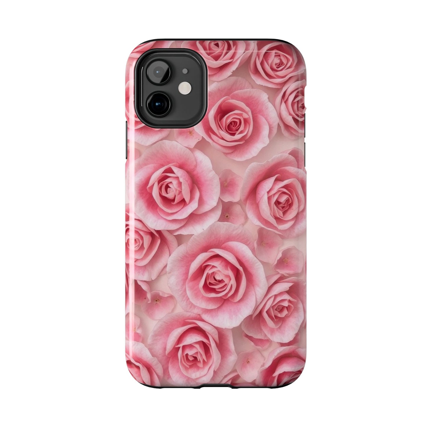Floral Tough Phone Case - Pink Rose Design, Durable Protection for Flower Lovers