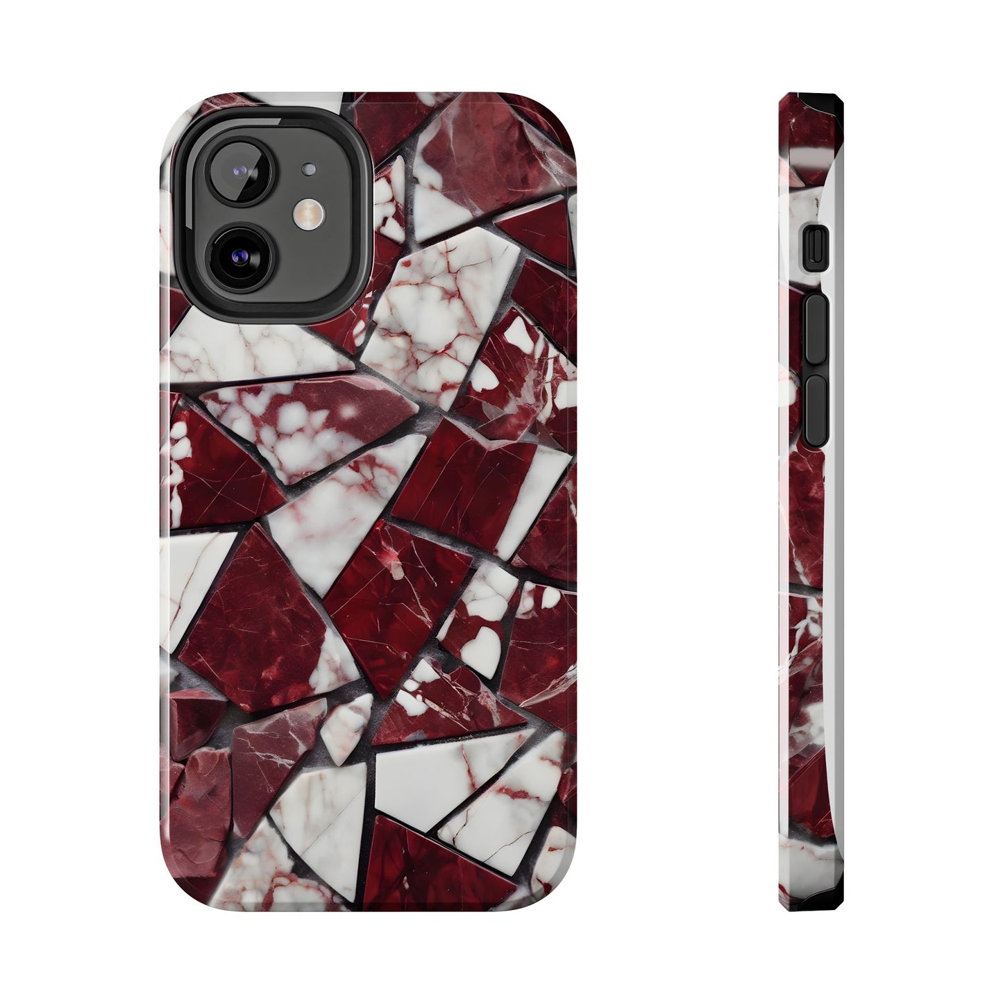 Shattered Dark Red Marble Pattern Tough Phone Case - Durable & Stylish Protection for iPhone
