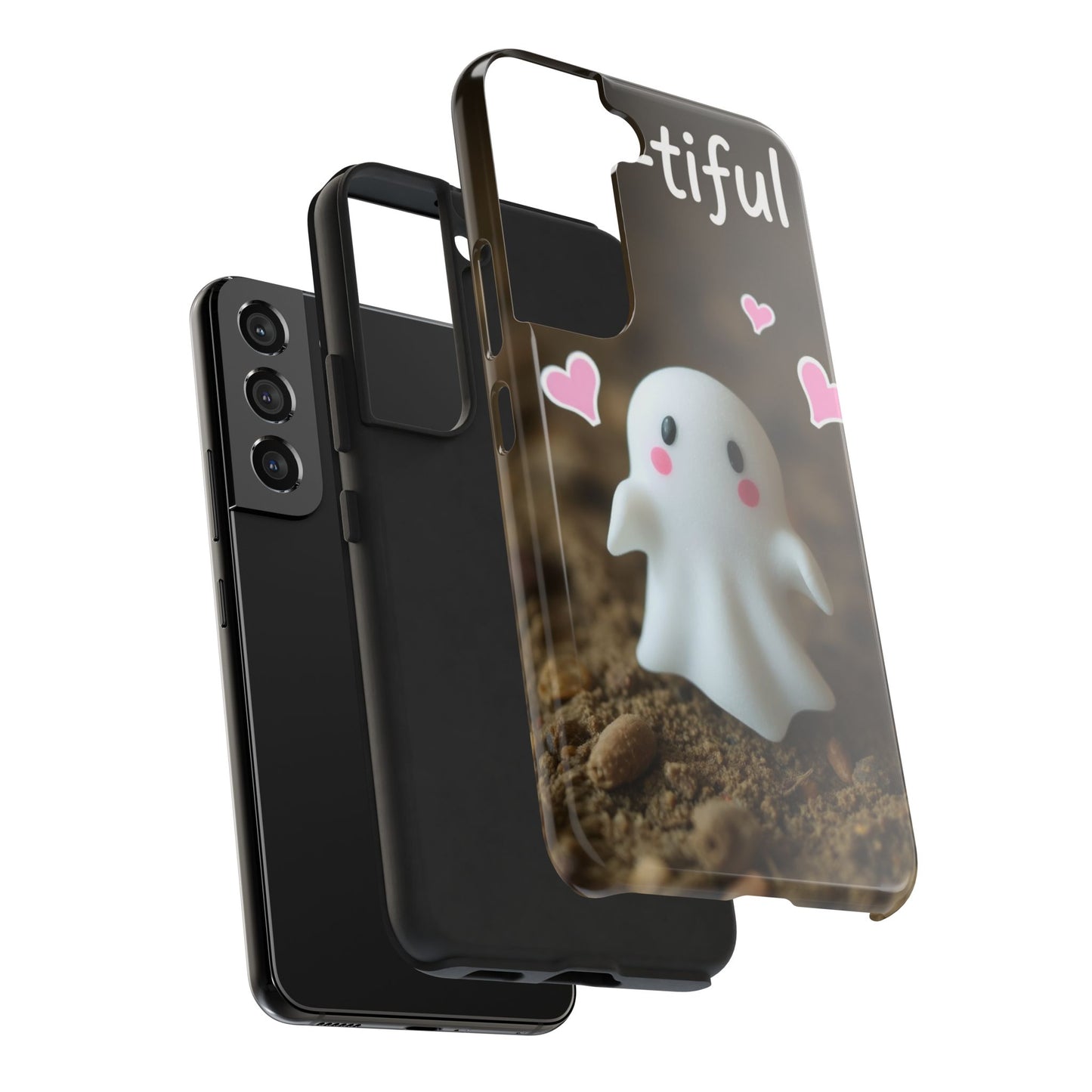 Cute Ghost Tough Phone Case - Beautiful Design with Heart Accents