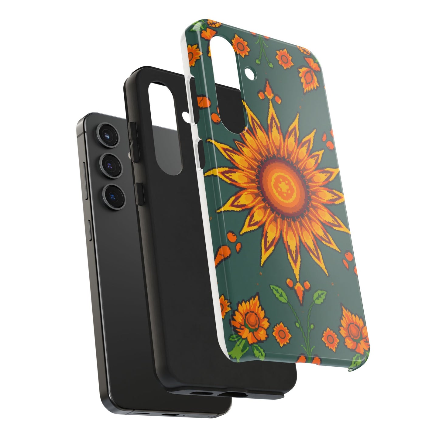 Pixelated Vibrant Floral Tough Phone Case | Sunflower Design for Nature Lovers - for iPhone