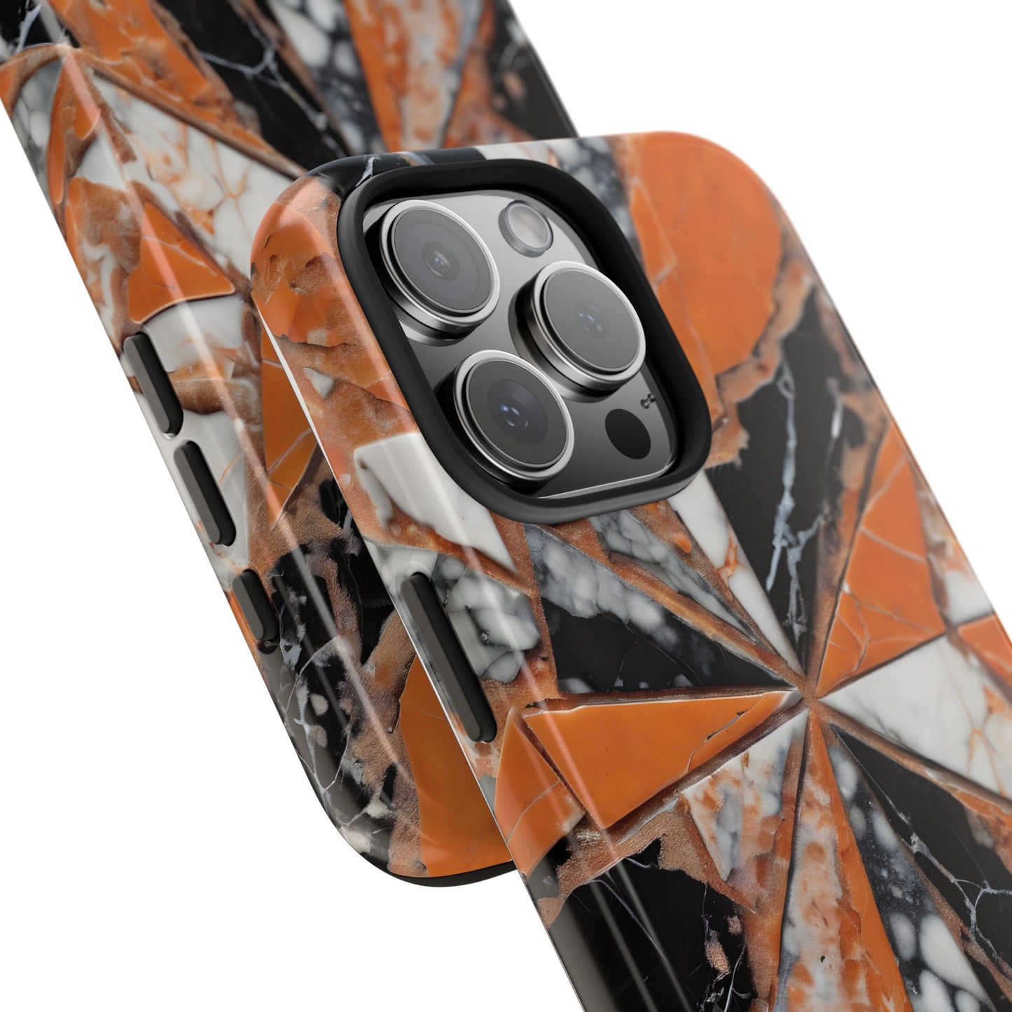 Shattered Pieces Marble Black and Orange Tough Phone Case - for iPhone