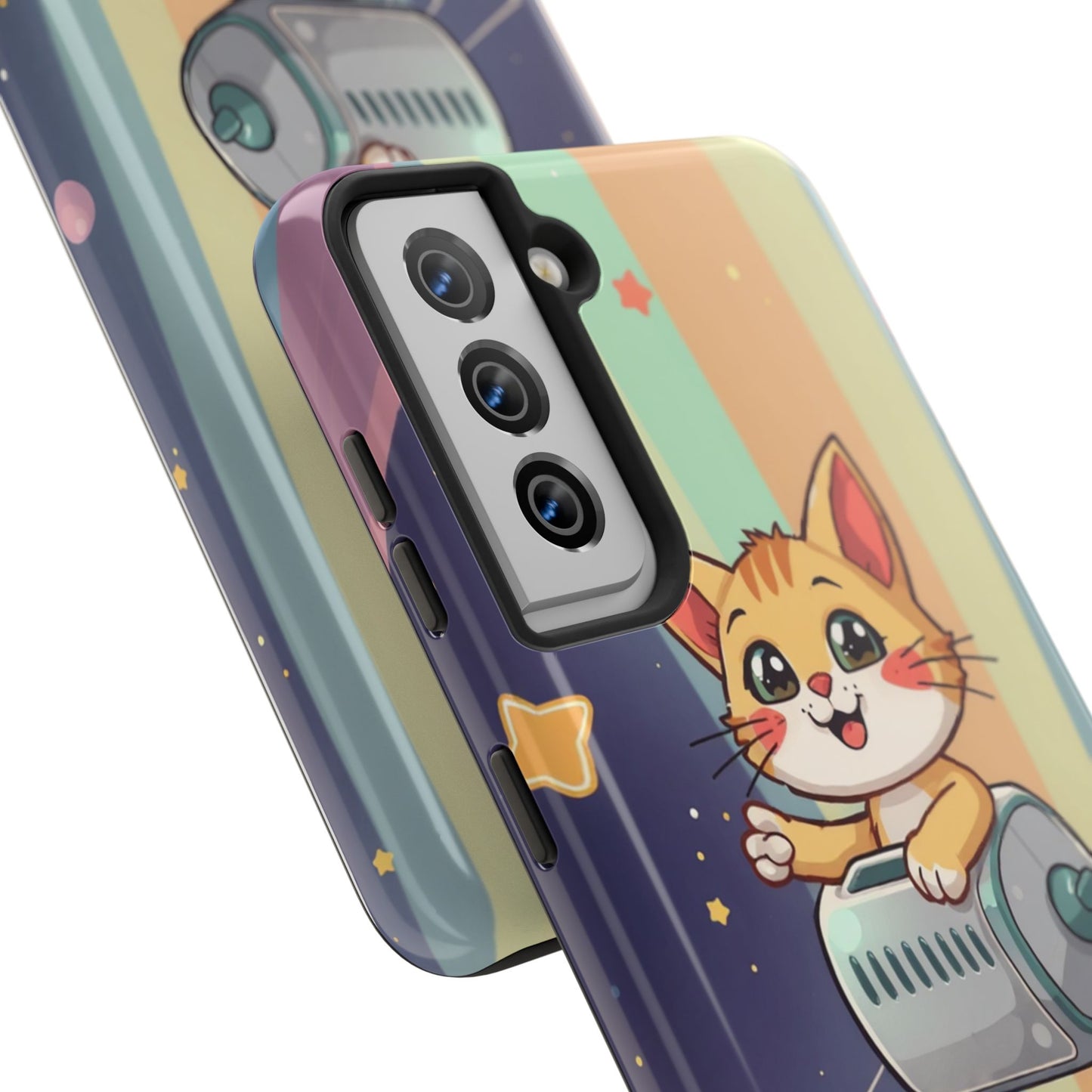 Cute Cat Rocket Phone Case - Vibrant and Playful Tough Case