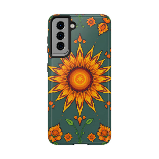 Pixelated Vibrant Floral Tough Phone Case | Sunflower Design for Nature Lovers - for iPhone