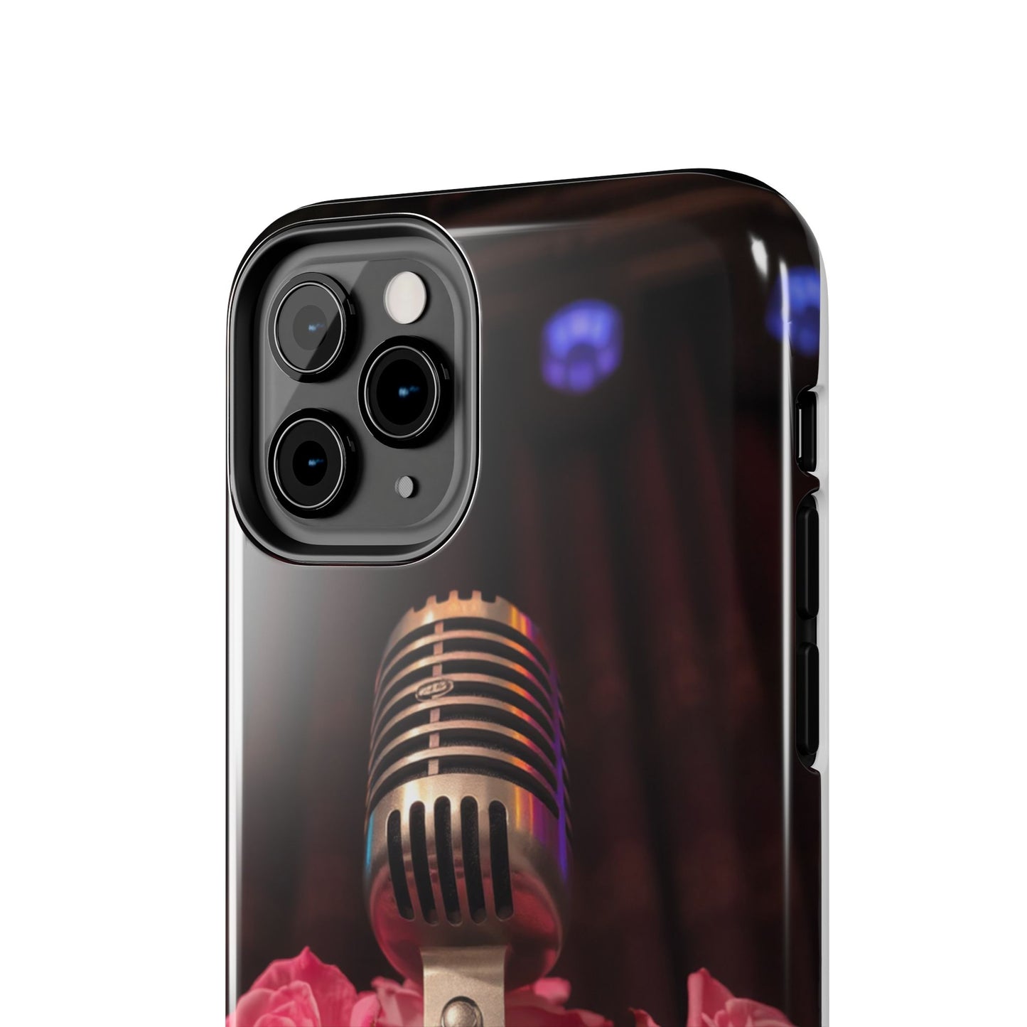 Stylish Tough Phone Case with Vintage Microphone and Roses