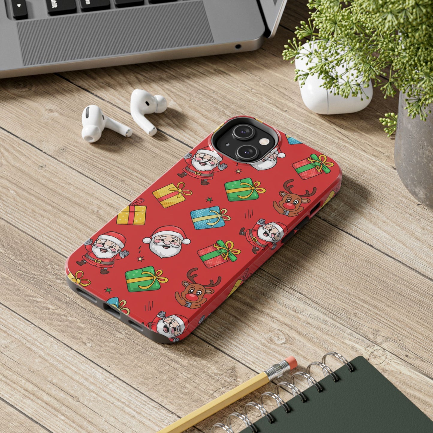 Festive Santa and Reindeer Tough Phone Case - Christmas Holiday Design