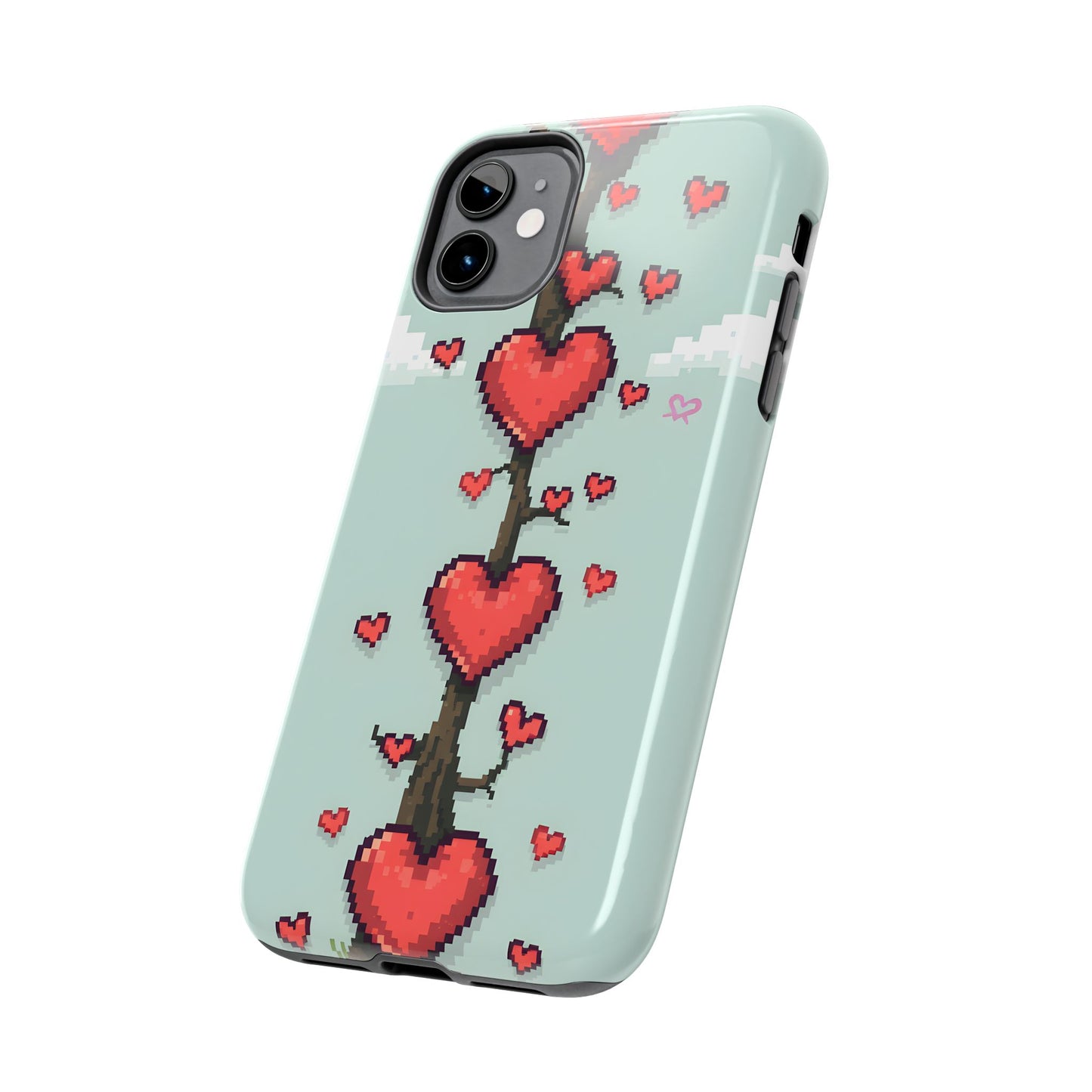 Pixelated Love Hearts Tree | Tough Phone Case - Cute Design - for iPhone