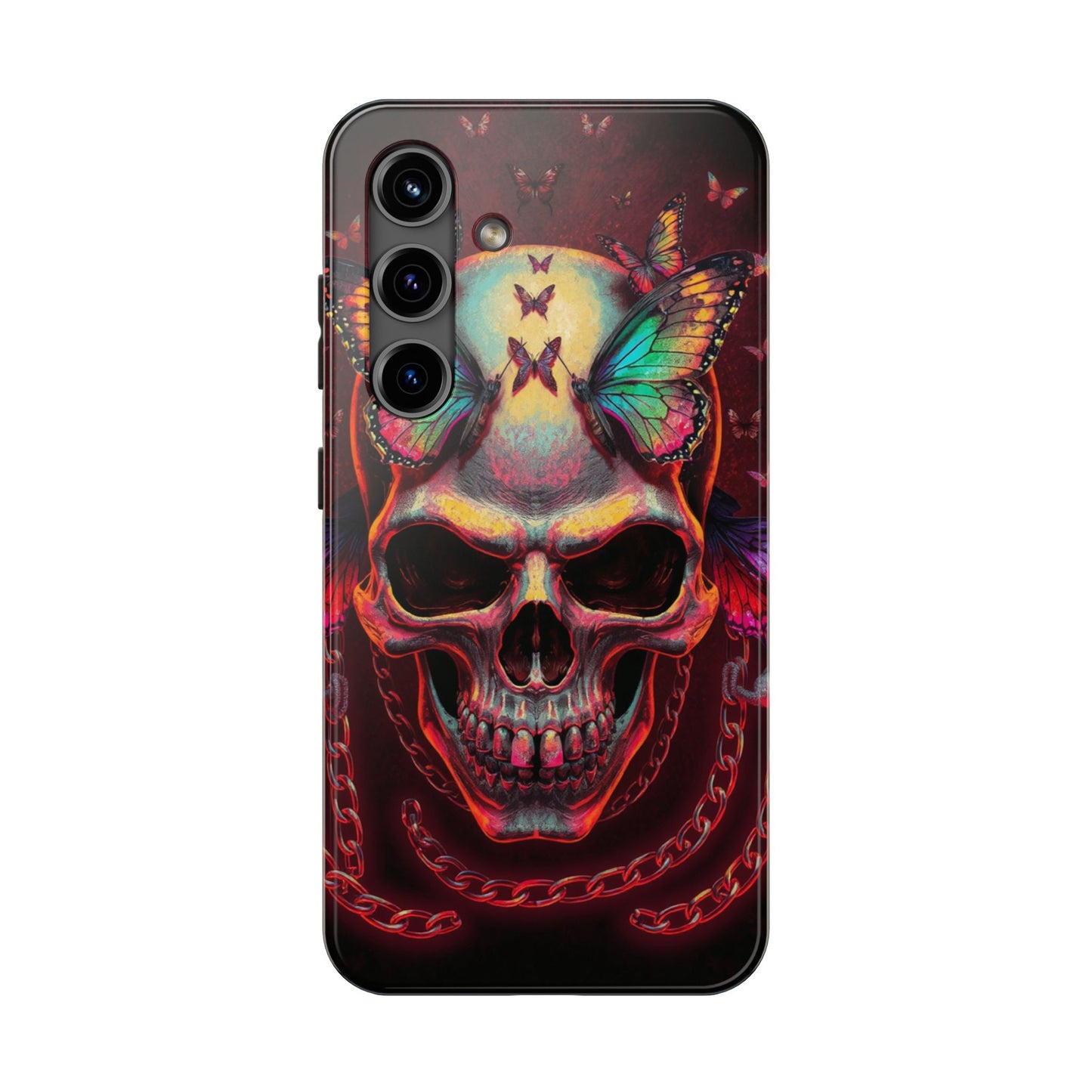Gothic Skull Phone Case with Butterflies - Durable Tough Phone Case