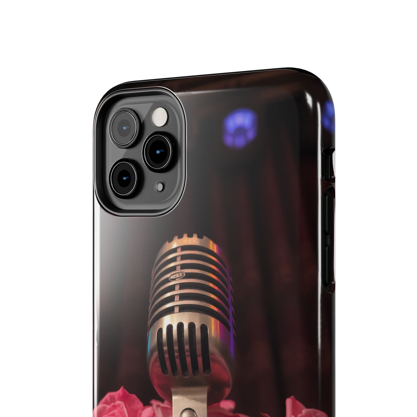 Stylish Tough Phone Case with Vintage Microphone and Roses