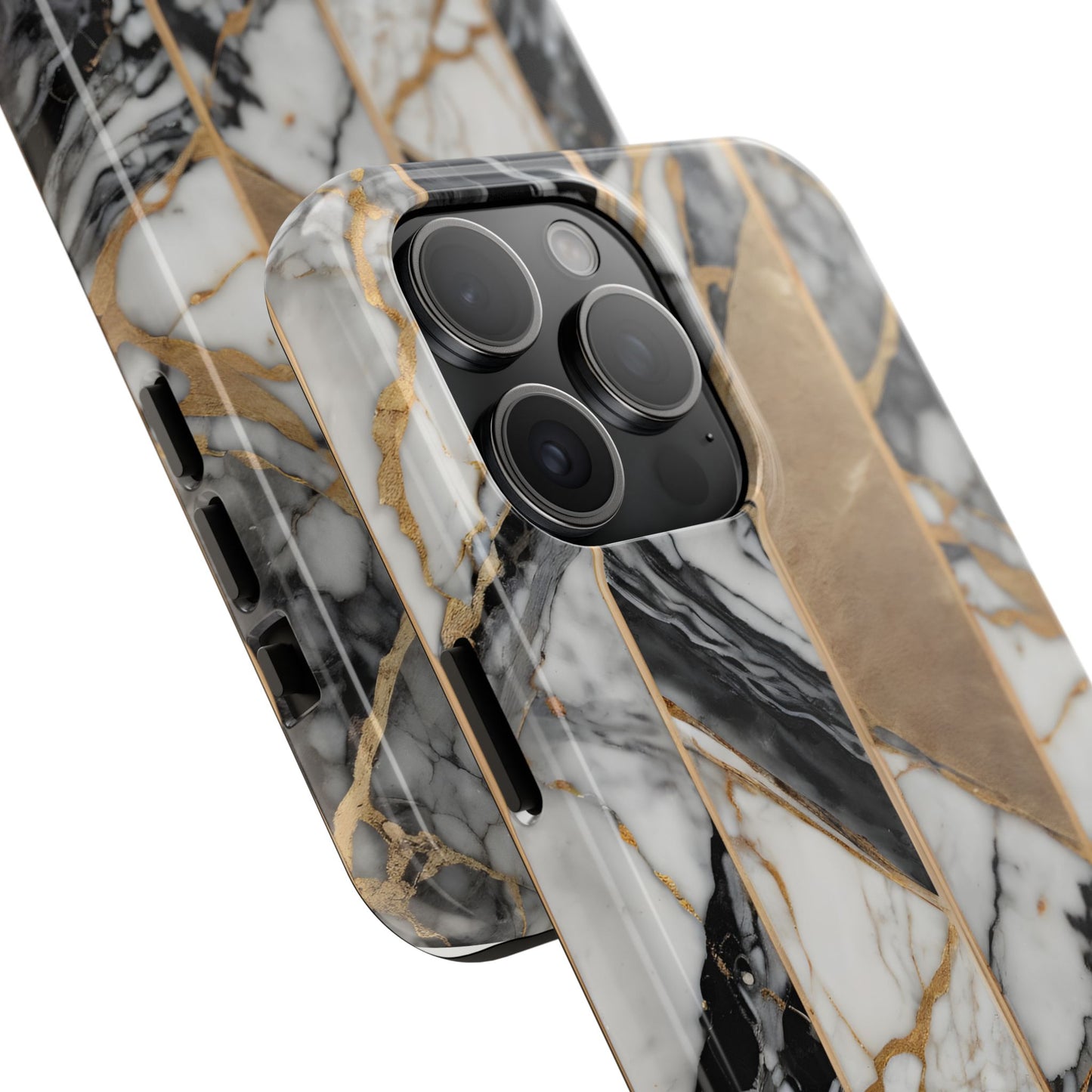 Marble Lines Tough Phone Case with Gold Accents - for iPhone