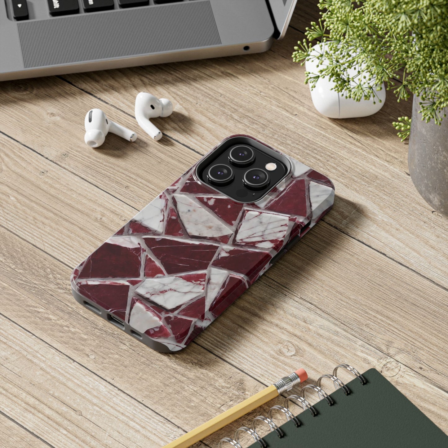 Elegant Red Pieces Marble Pattern Tough Phone Case - Stylish Protection for iPhone